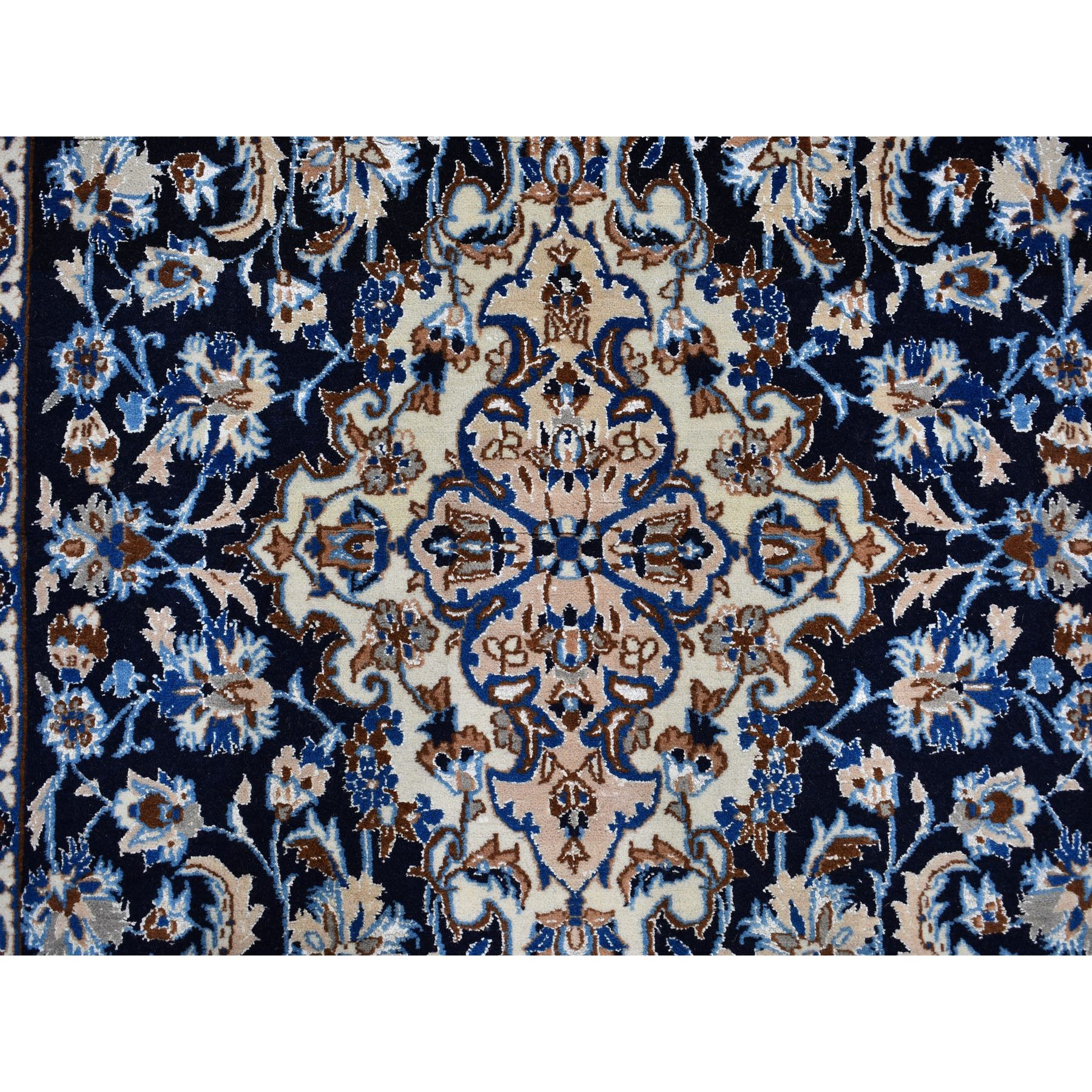 4-2 x6-10   Navy Blue New Persian Nain Wool And Silk 400 KPSI Hand Knotted Oriental Rug 