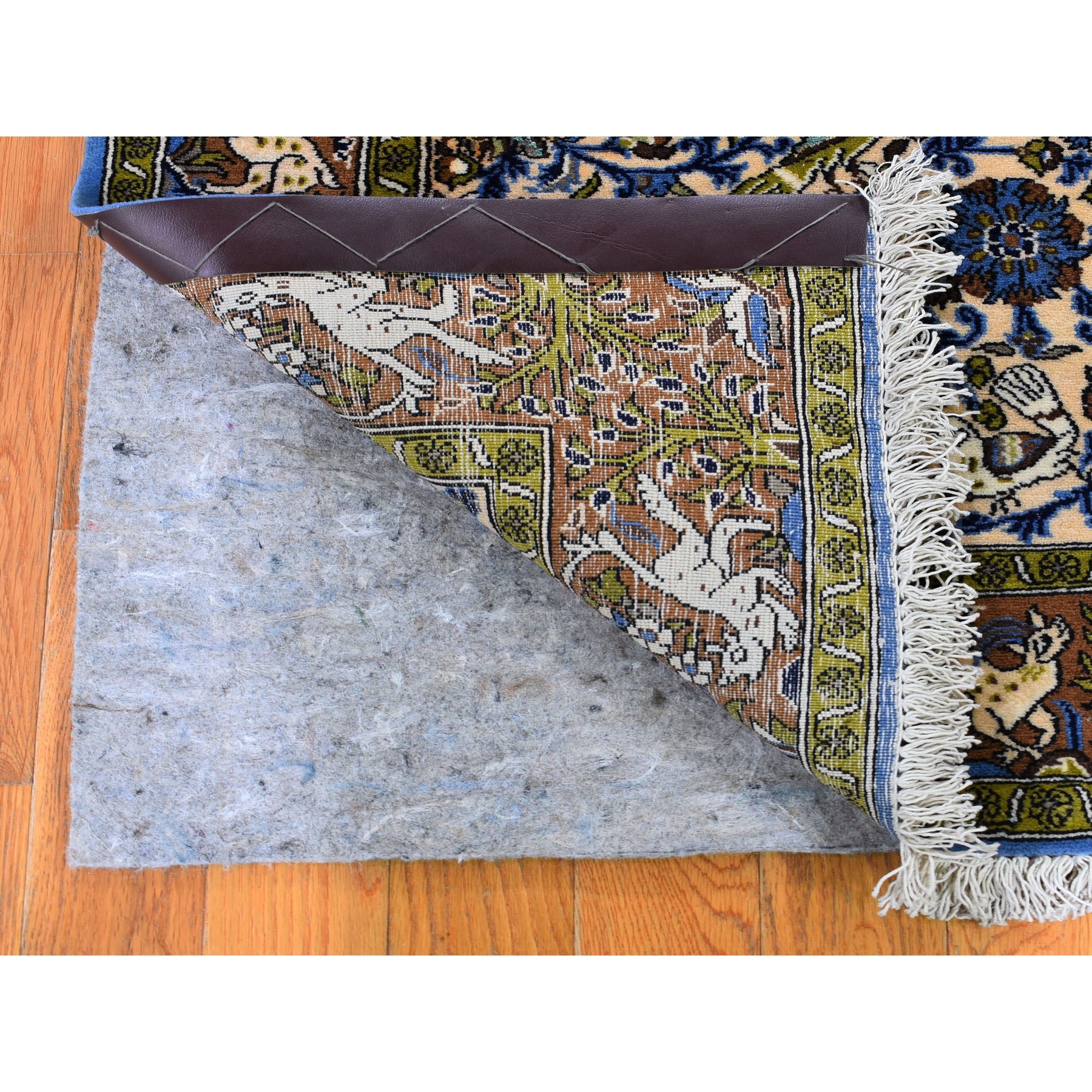 3-4 x5-4  Beige New Persian Qum Leaping Deer And Birds Wool And Silk Hand Knotted Fine Oriental Rug 