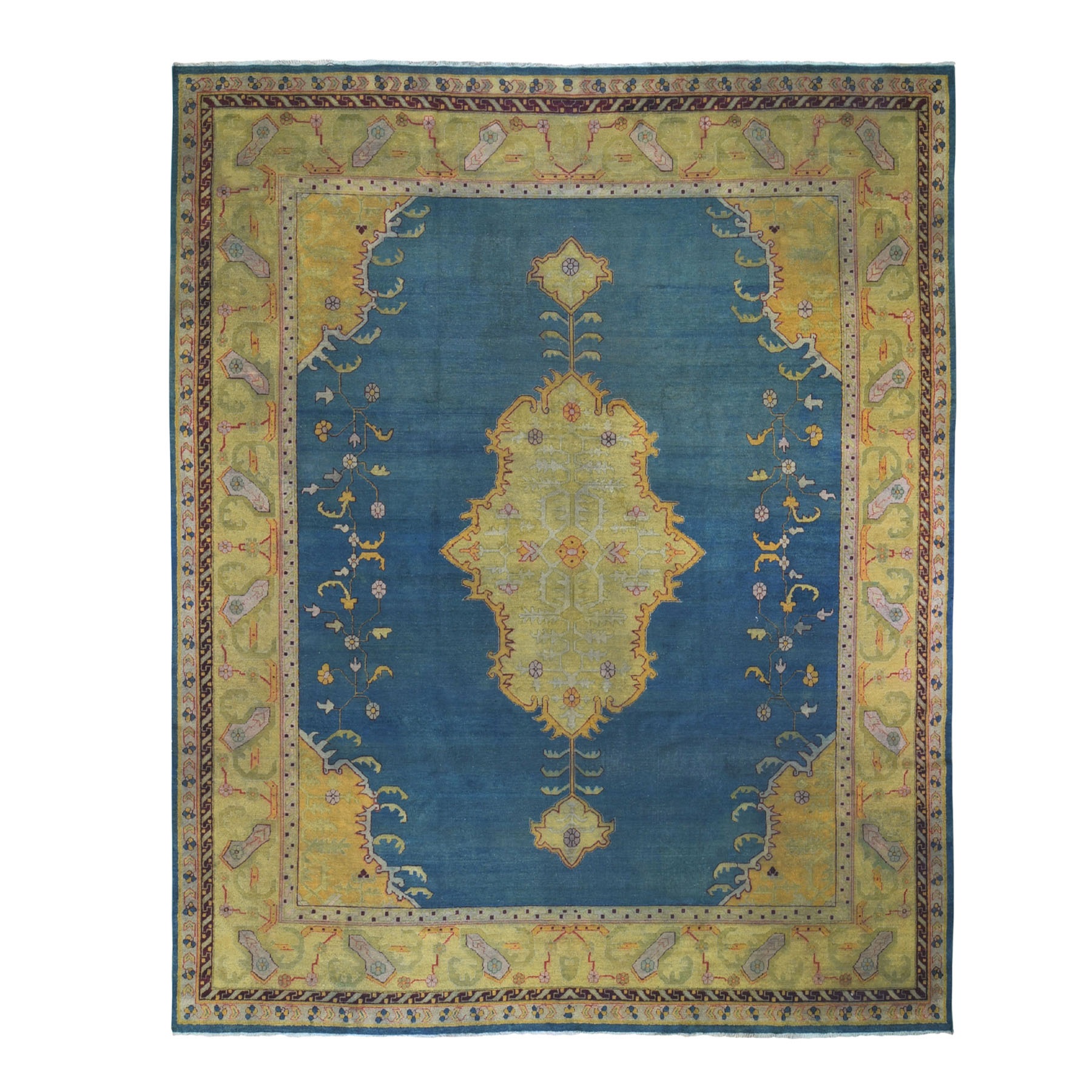 11'X12'6" Teal Antique Agra With Medallion Open Field Clean Good Cond Hand Knotted Oriental Rug moad96d7
