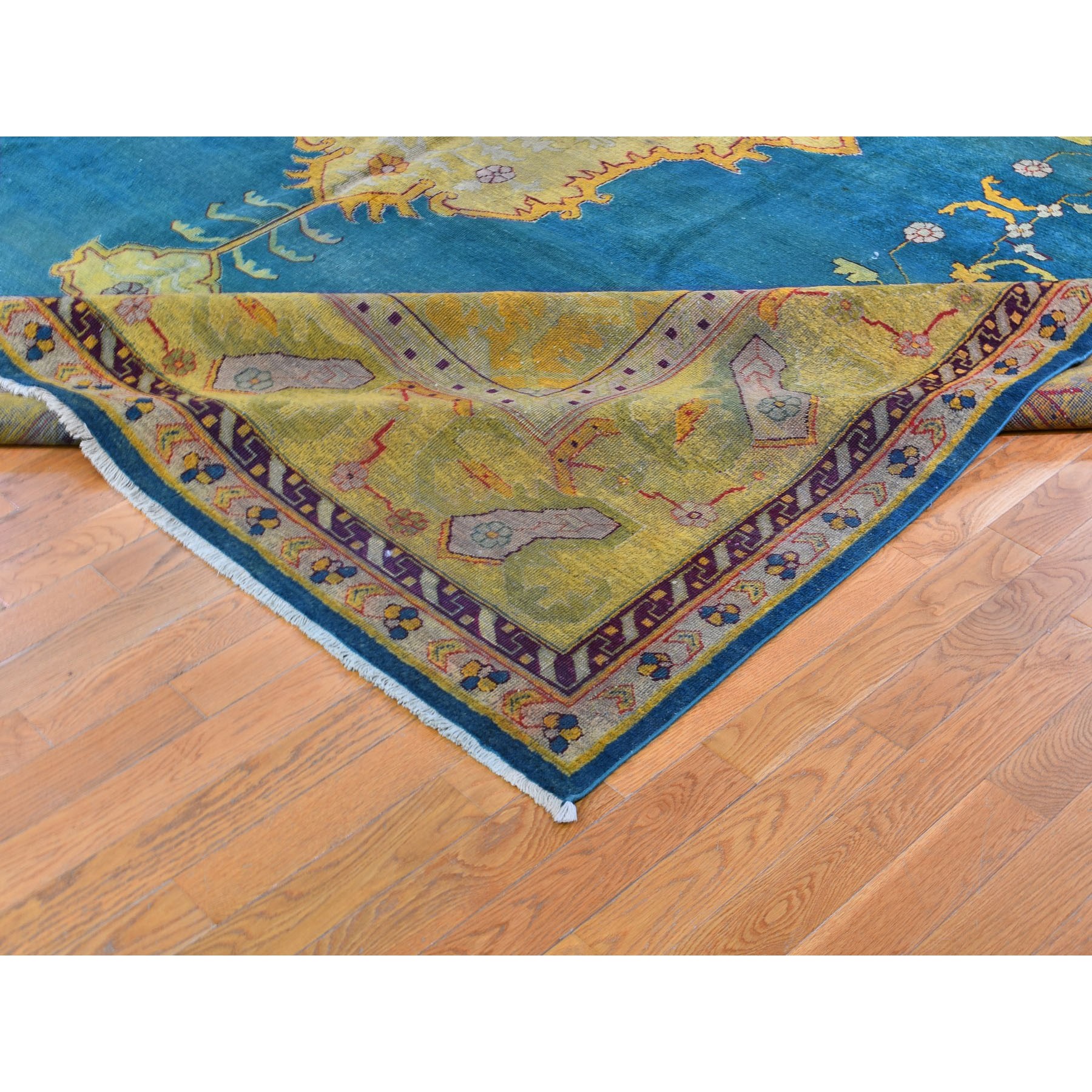 11-x12-6  Teal Antique Agra With Medallion Open Field Clean Good Cond Hand Knotted Oriental Rug 