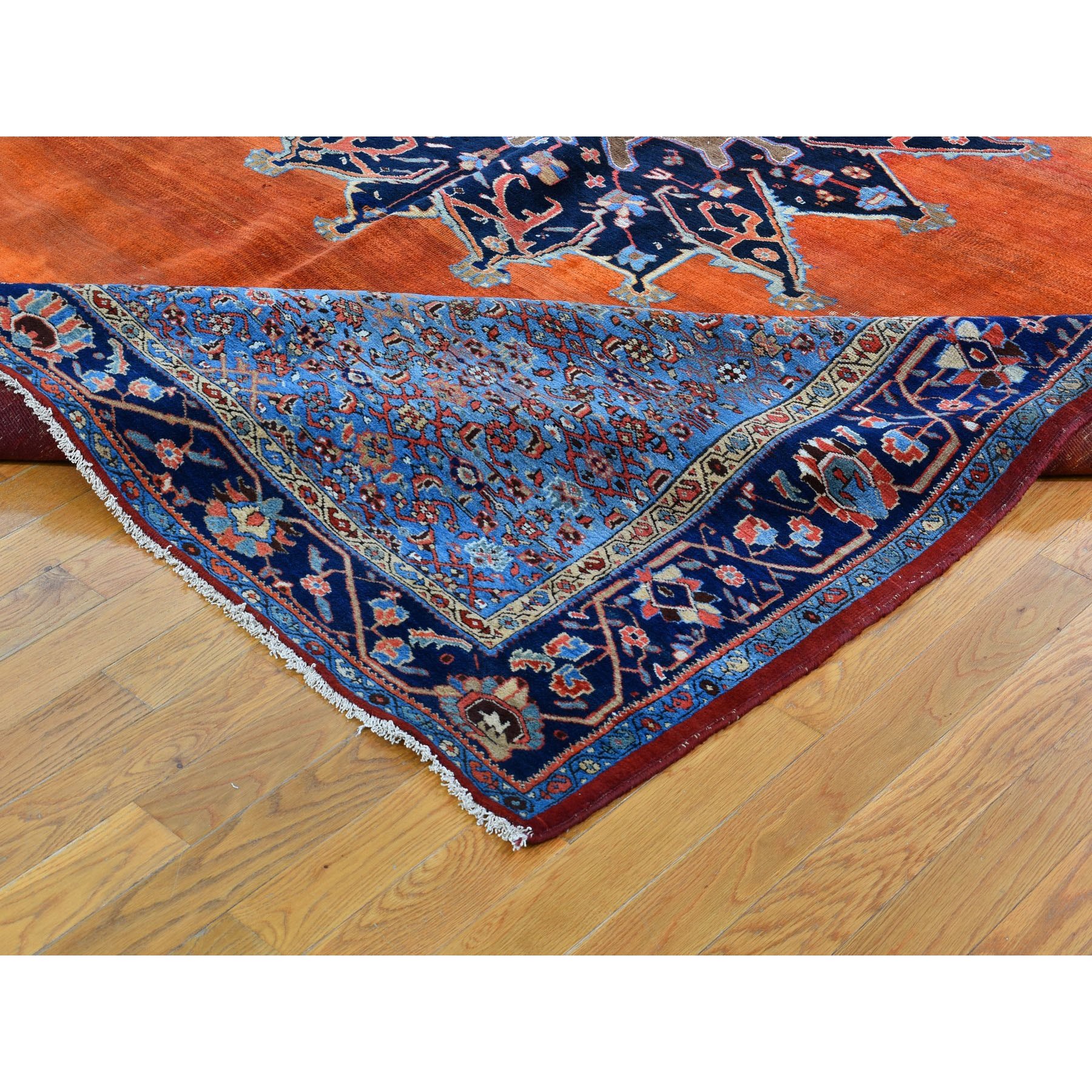 8-7 x10-7  Orange Antique And Worn Persian Afshar Open Filed With Medallion Hand Knotted Oriental Rug 