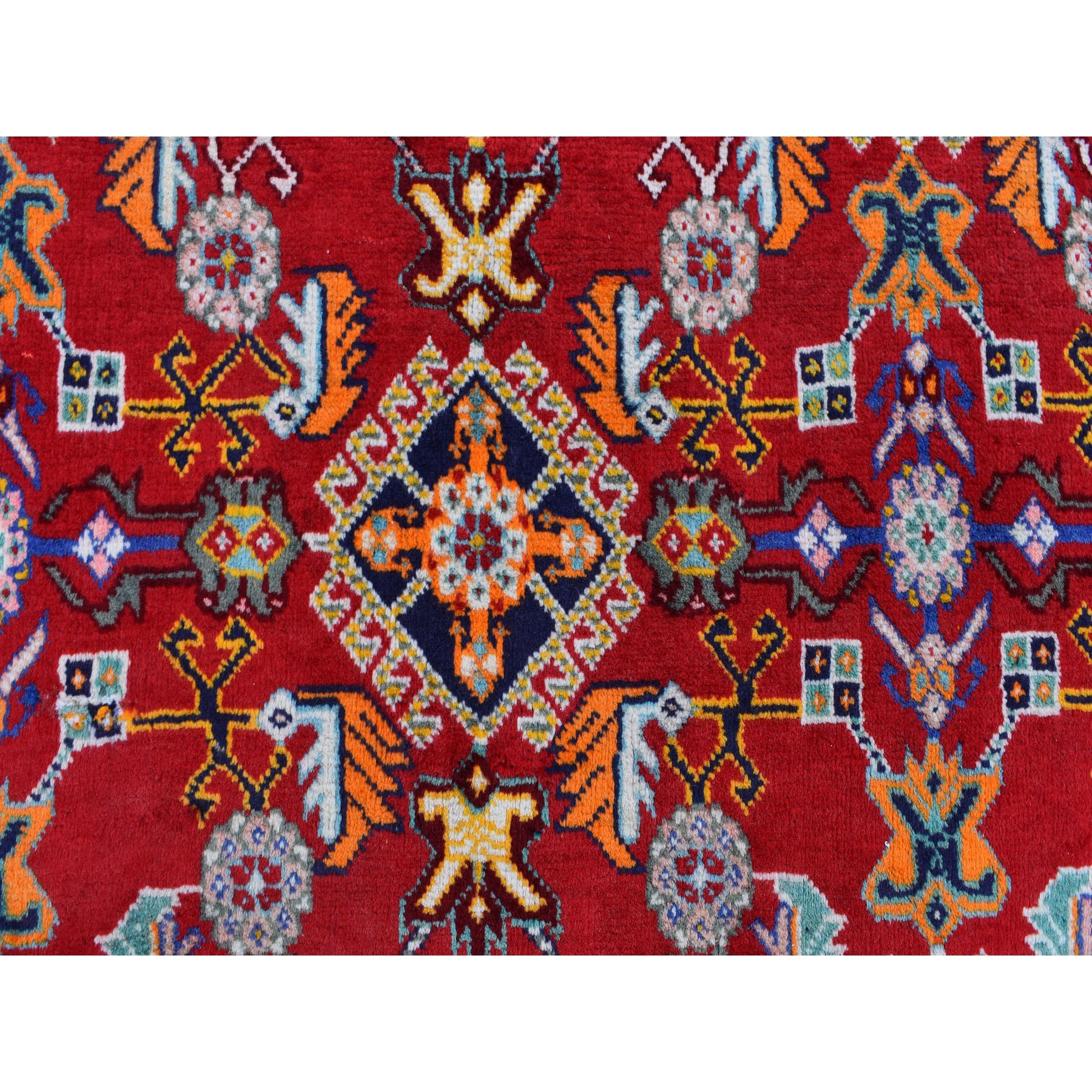 6-9 x10- Red Vintage Persian Shiraz Exc Cond Full Pile Pure Wool Hand Knotted Oriental Rug 