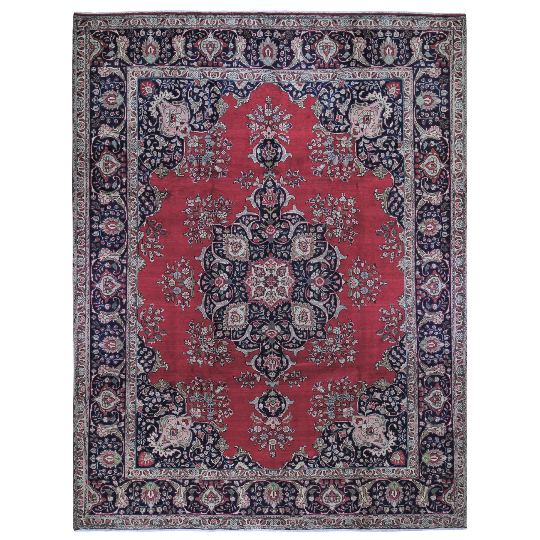 9'7"X12'9" Red Vintage Persian Tabriz Open Field With Medallion Hand Knotted Oriental Rug moad96e0