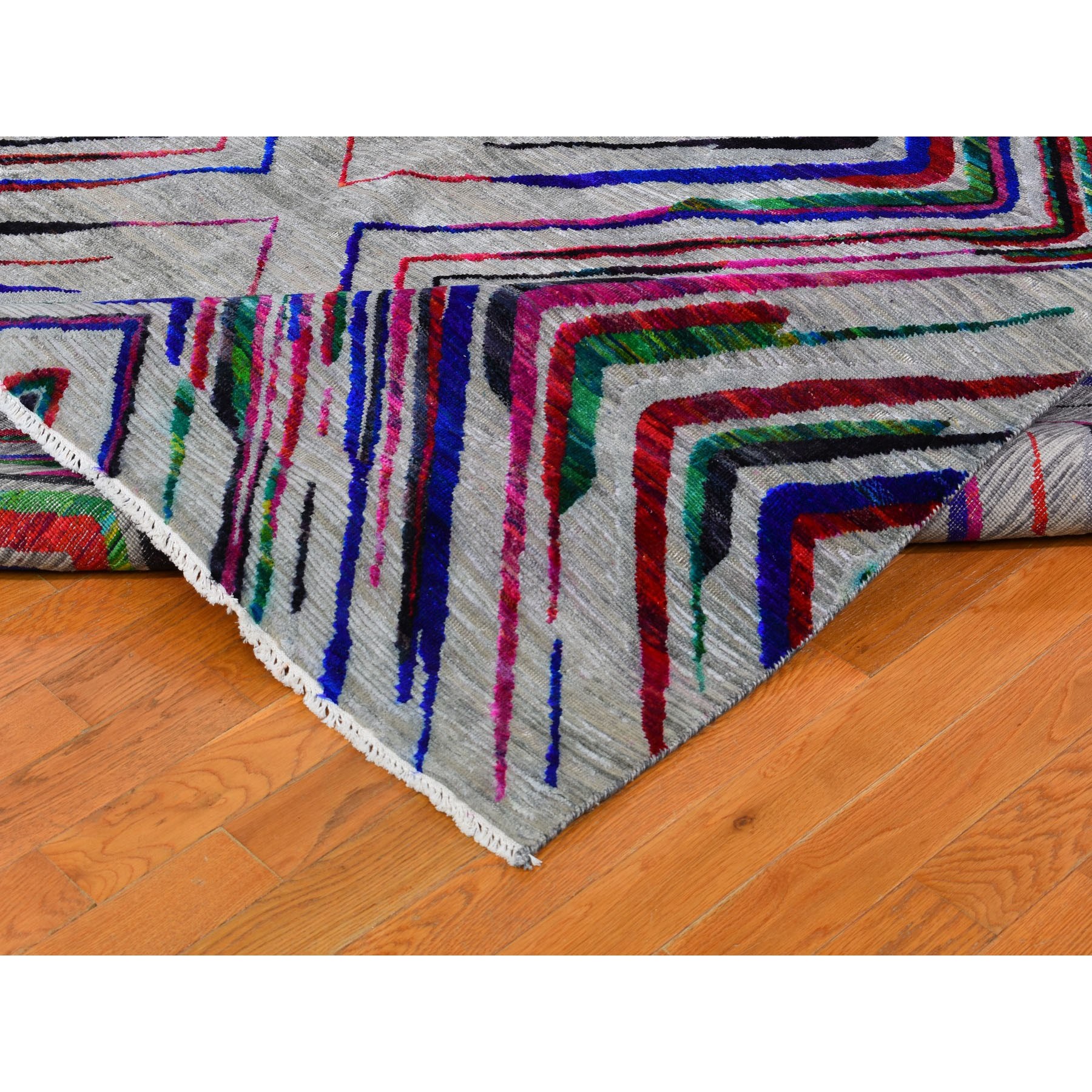 9-x12-2  Sari Silk With Textured Wool Colorful Geometric Design Hand Knotted Oriental Rug 