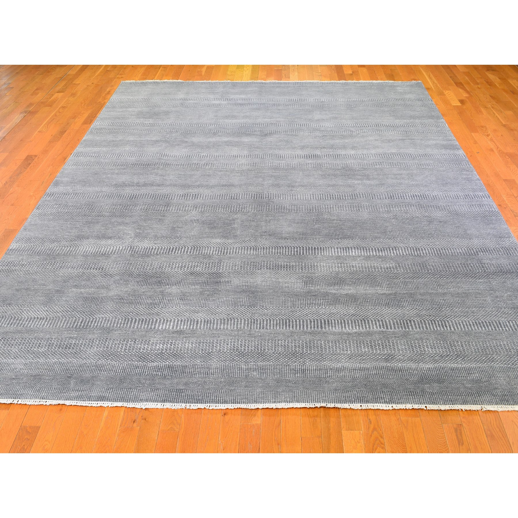 10-x14-2  Gray Grass Design Wool And Silk Hand Knotted Oriental Rug 