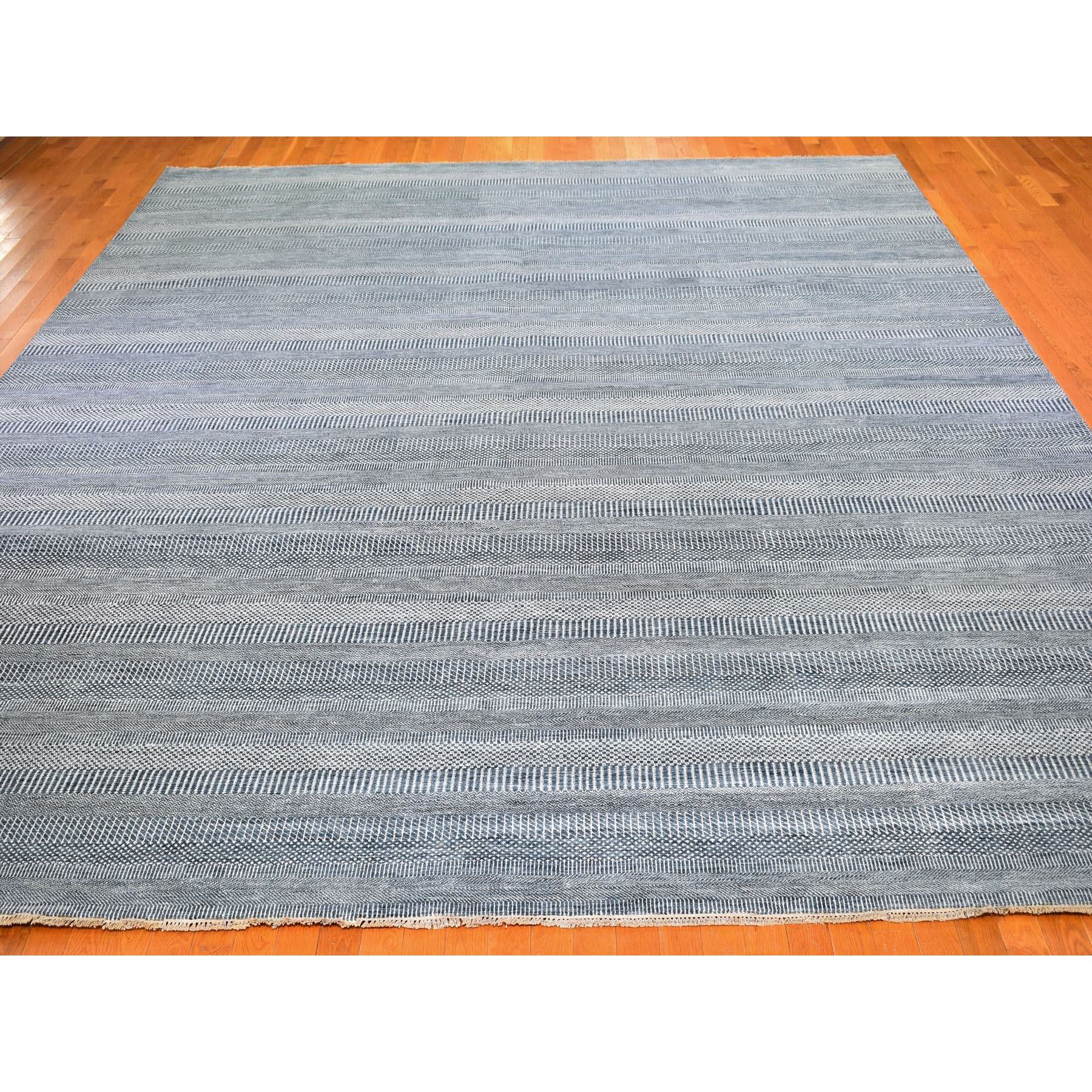 12-x15-1  Oversized Navy Blue Wool And Silk Grass Design Hand Knotted Oriental Rug 