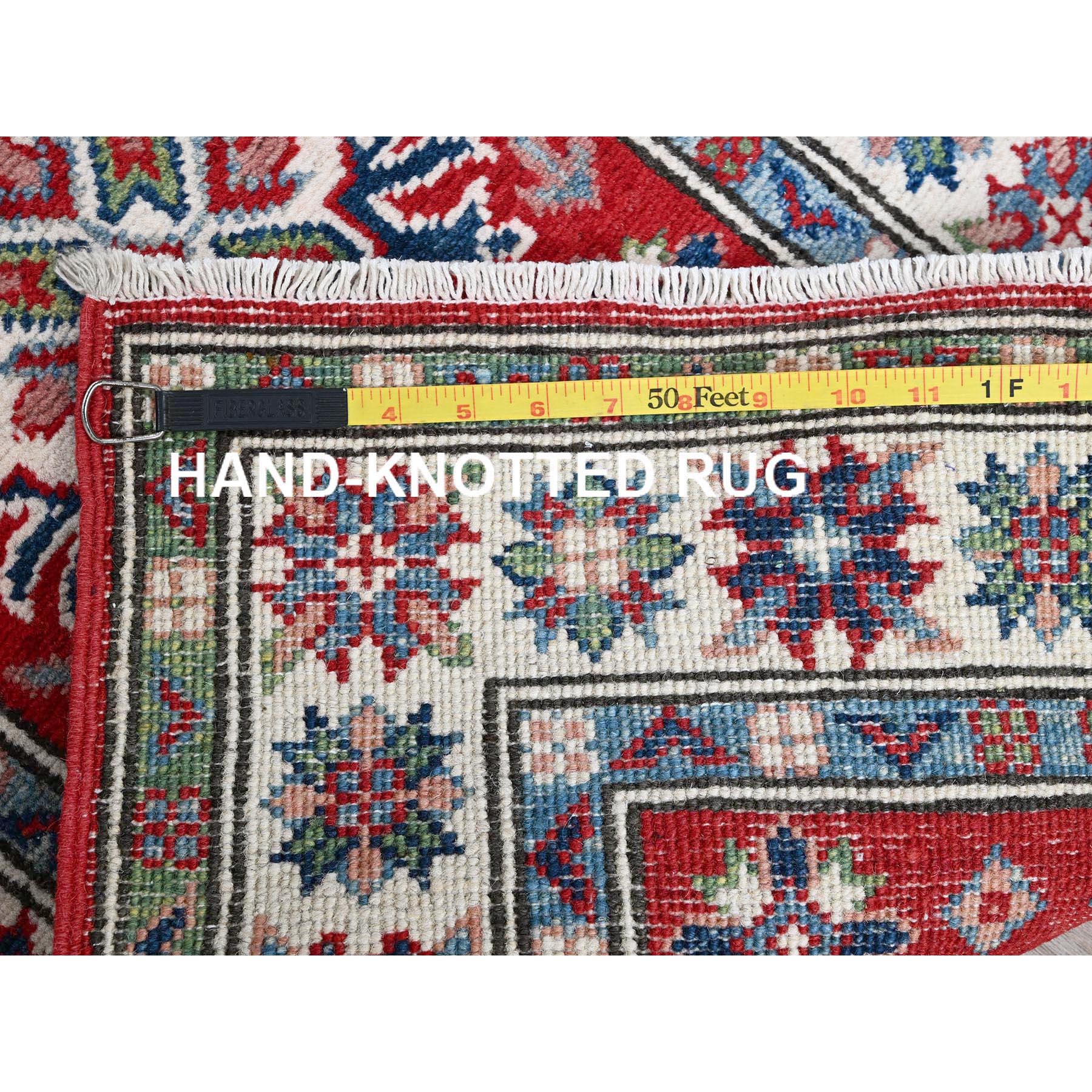 2'1"x6' Berry Red, Kazak with Tribal Medallions Design, Hand Knotted, Soft and Shiny Wool, Denser Weave, Vegetable Dyes, Narrow Runner, Oriental Rug Sh500