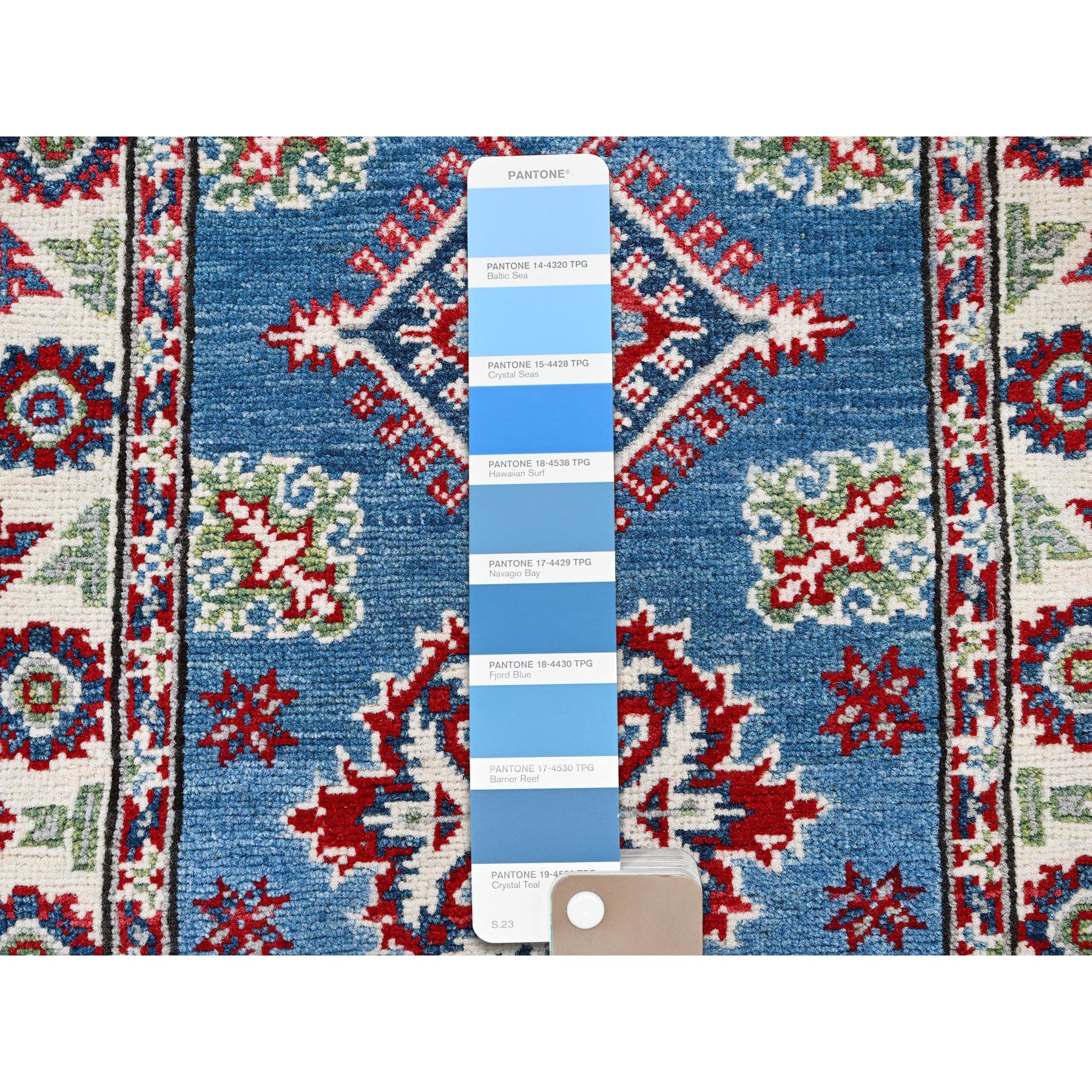 2'1"x5'10" Imperial Blue, Kazak with Tribal Medallions Design, Hand Knotted, Soft and Velvety Wool, Denser Weave, Vegetable Dyes, Narrow Runner, Oriental Rug Sh501