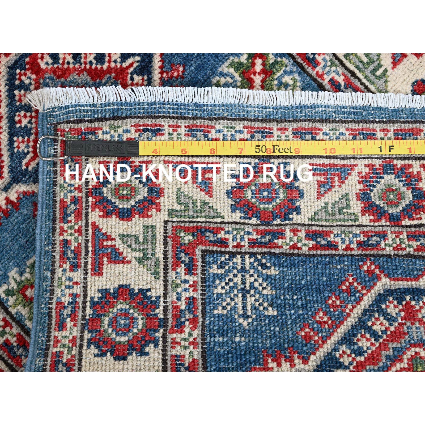 2'1"x5'10" Imperial Blue, Kazak with Tribal Medallions Design, Hand Knotted, Soft and Velvety Wool, Denser Weave, Vegetable Dyes, Narrow Runner, Oriental Rug Sh501