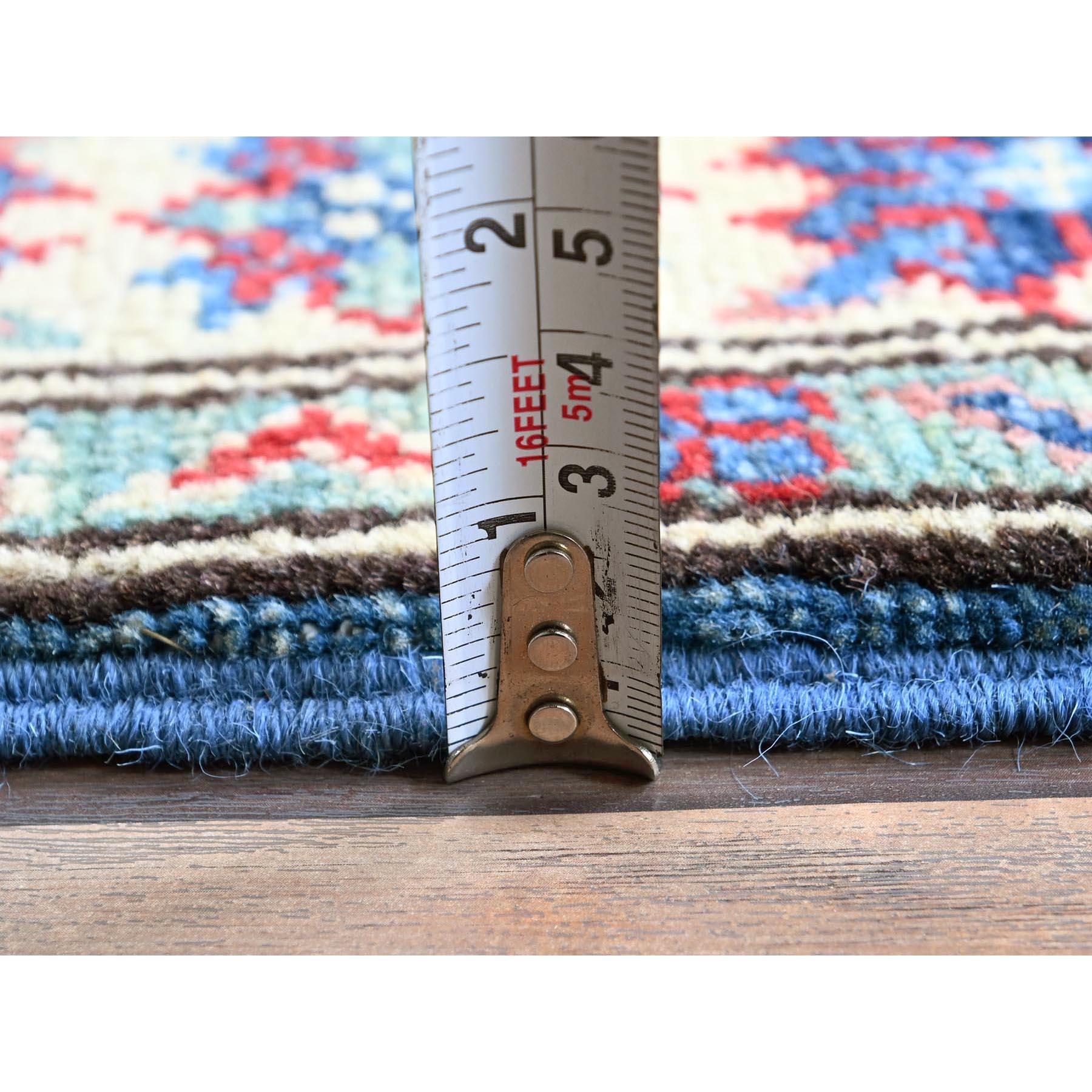 2'x5'10" Bayern Blue, Kazak with Tribal Medallions Design, Hand Knotted, Soft and Vibrant Wool, Denser Weave, Vegetable Dyes, Narrow Runner, Oriental Rug Sh502