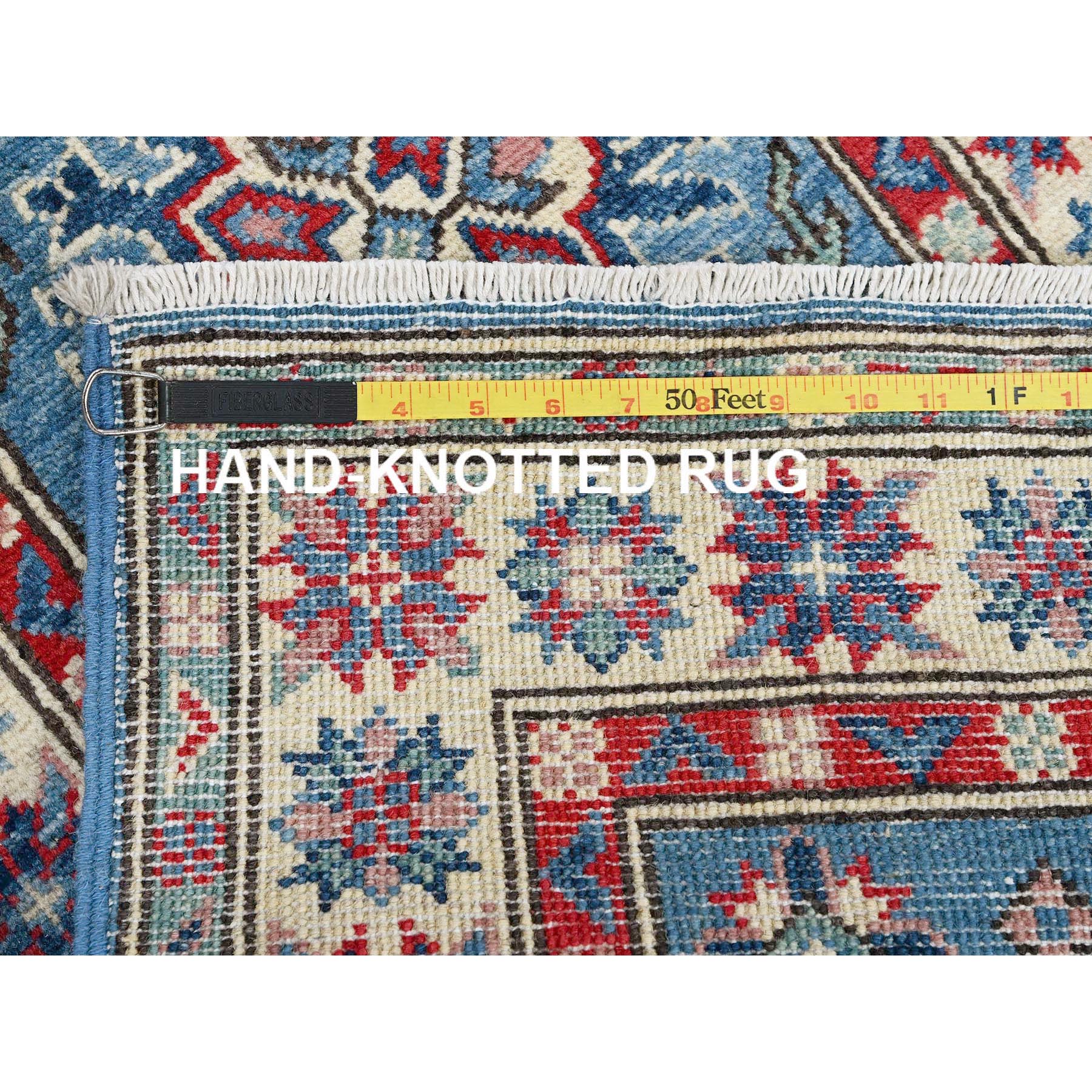 2'x5'10" Bayern Blue, Kazak with Tribal Medallions Design, Hand Knotted, Soft and Vibrant Wool, Denser Weave, Vegetable Dyes, Narrow Runner, Oriental Rug Sh502