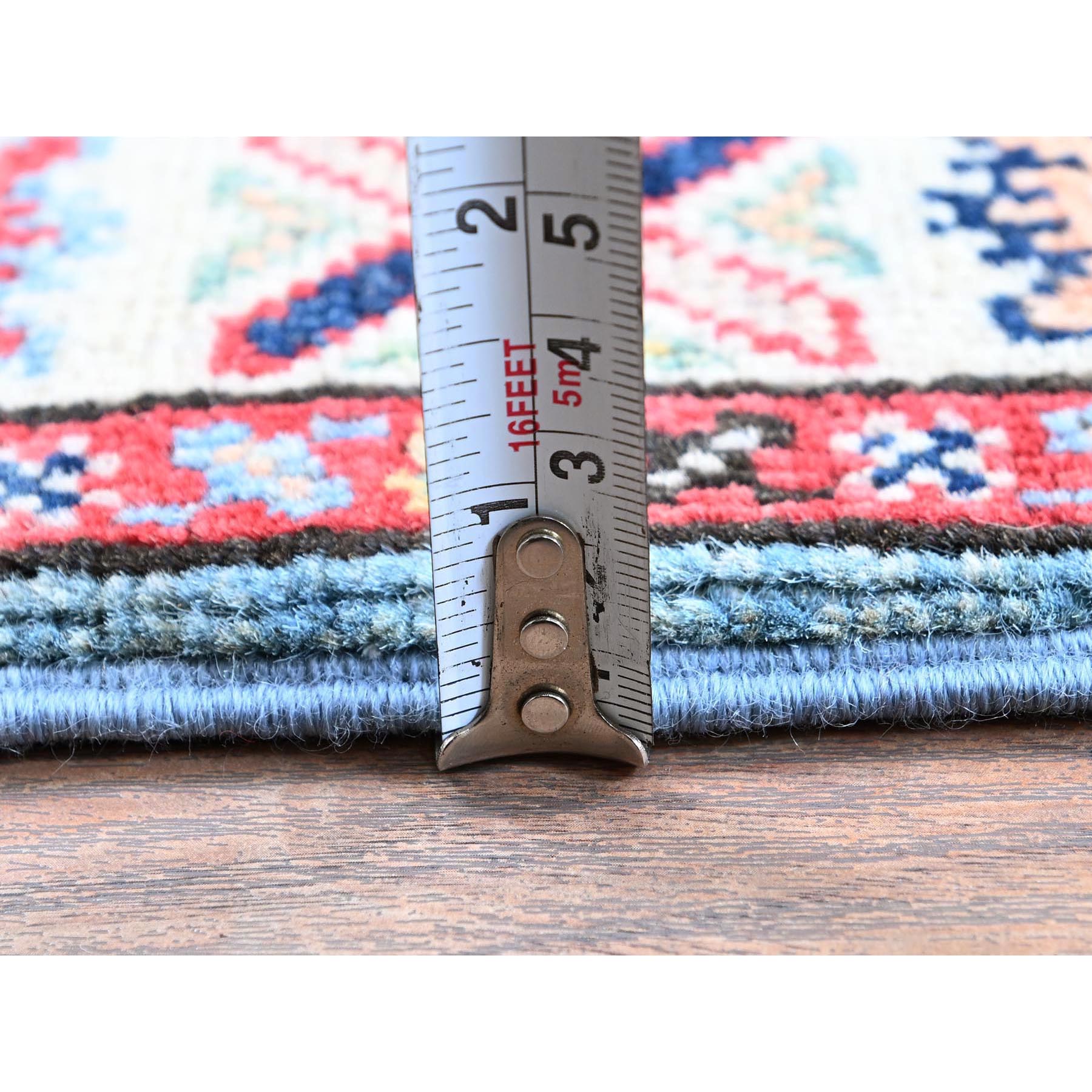 2'1"x5'10" Aqua Blue, Kazak with Tribal Medallions Design, Hand Knotted, Soft and Velvety Wool, Denser Weave, Vegetable Dyes, Narrow Runner, Oriental Rug Sh505