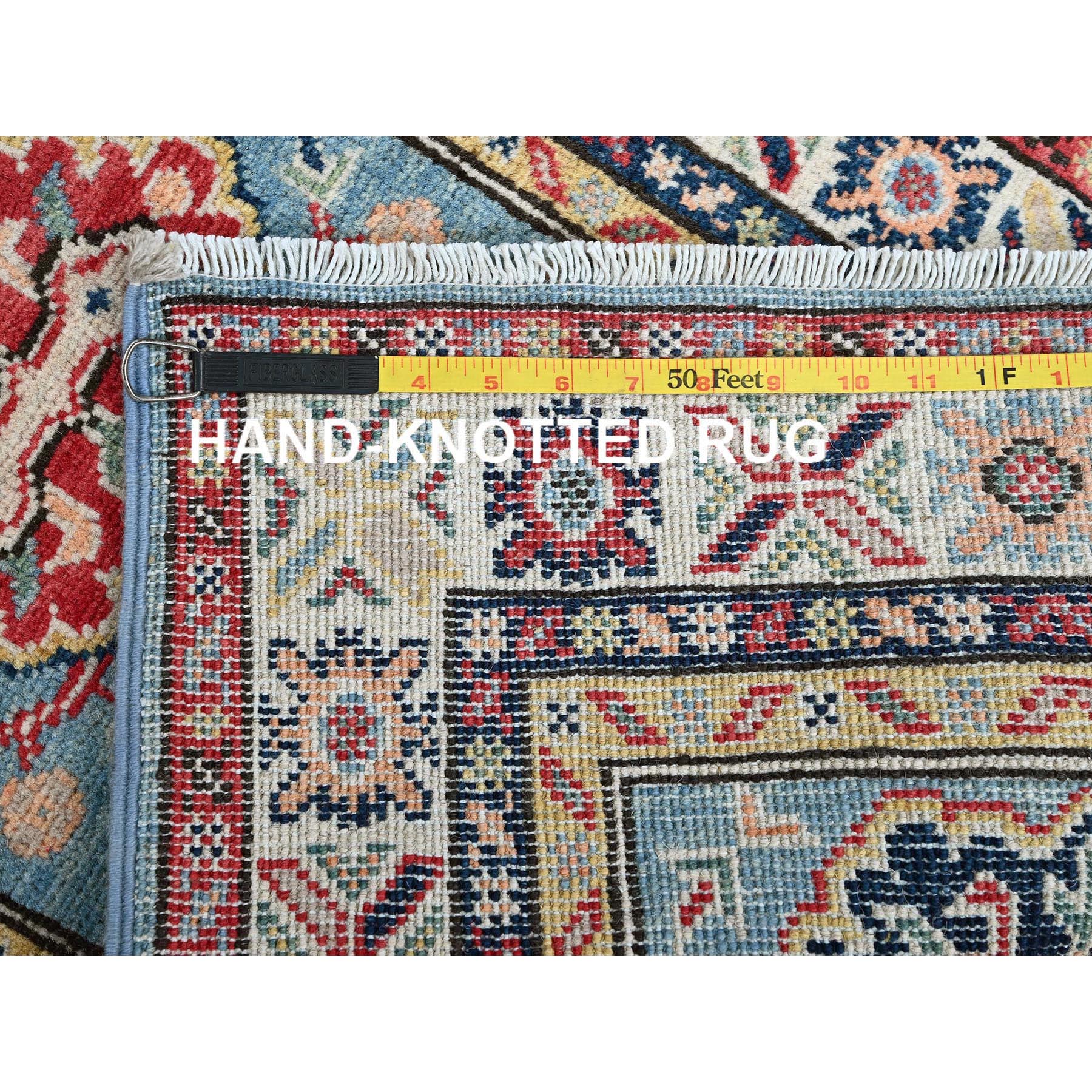 2'1"x5'10" Aqua Blue, Kazak with Tribal Medallions Design, Hand Knotted, Soft and Velvety Wool, Denser Weave, Vegetable Dyes, Narrow Runner, Oriental Rug Sh505