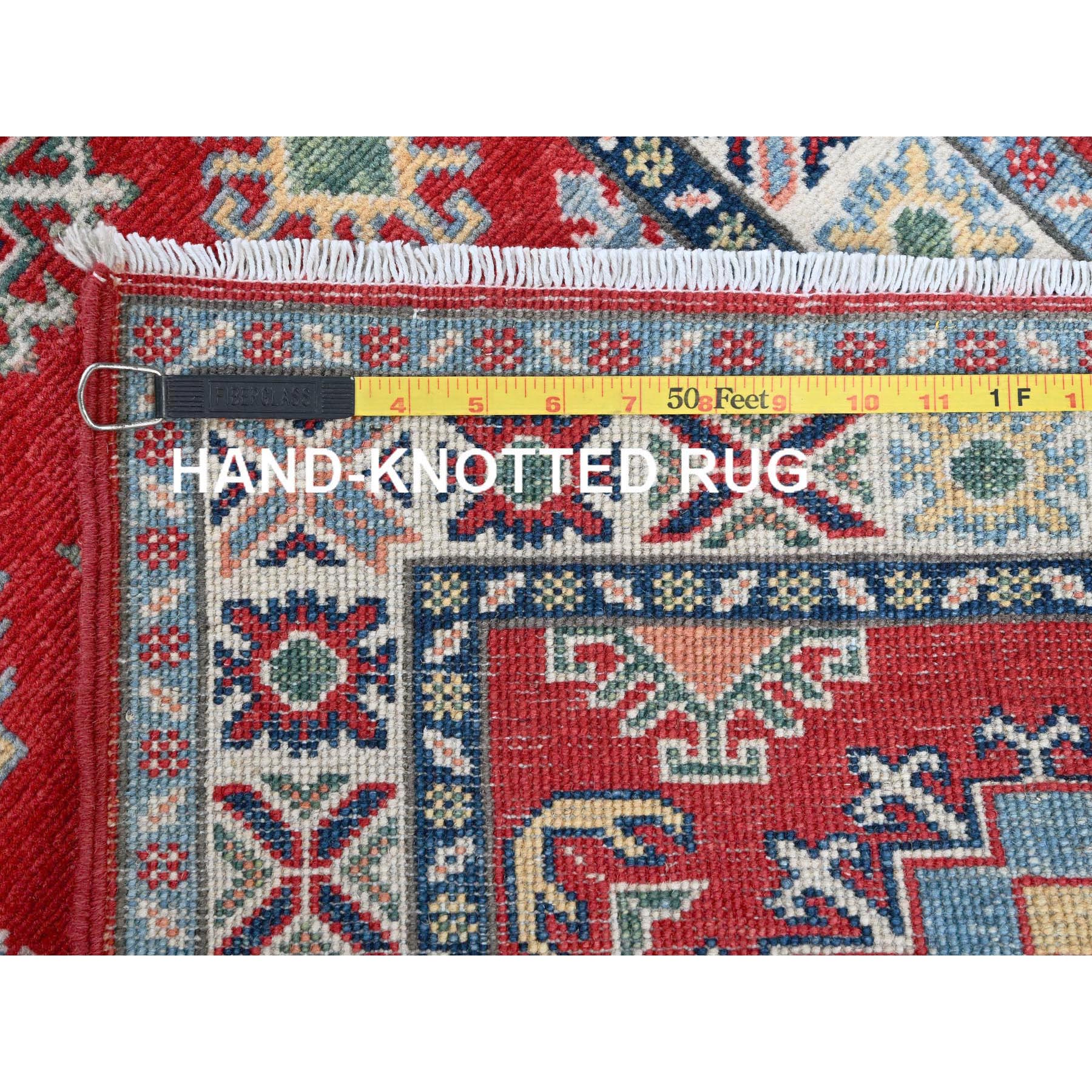 2'x5'9" Imperial Red, Kazak with Geometric Medallions Design, Hand Knotted, Soft and Shiny Wool, Denser Weave, Vegetable Dyes, Narrow Runner, Oriental Rug Sh506