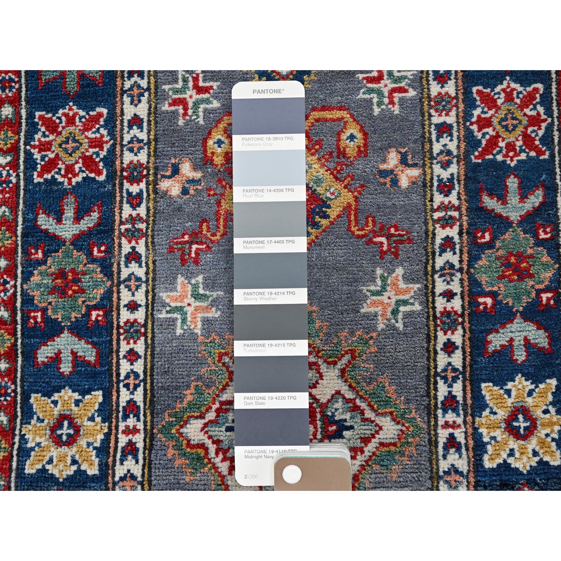 2'x6' Marengo Gray, Kazak with Tribal Medallions Design, Hand Knotted, Soft and Velvety Wool, Denser Weave, Vegetable Dyes, Narrow Runner, Oriental Rug Sh507