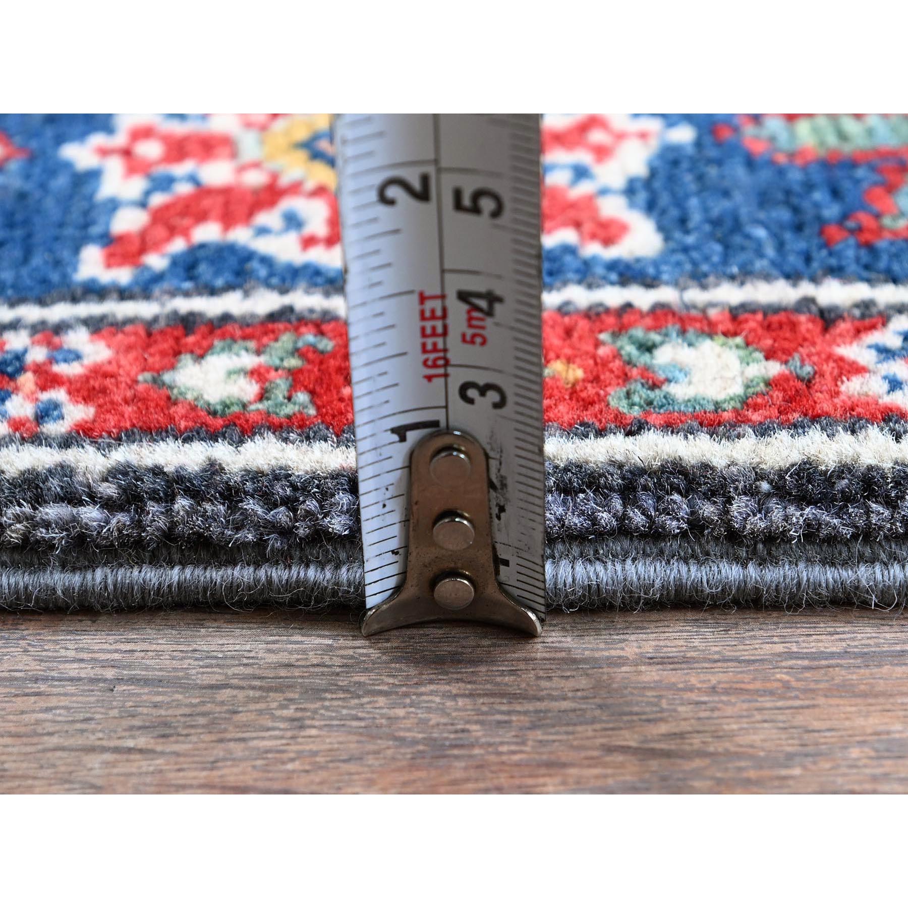 2'x6' Marengo Gray, Kazak with Tribal Medallions Design, Hand Knotted, Soft and Velvety Wool, Denser Weave, Vegetable Dyes, Narrow Runner, Oriental Rug Sh507
