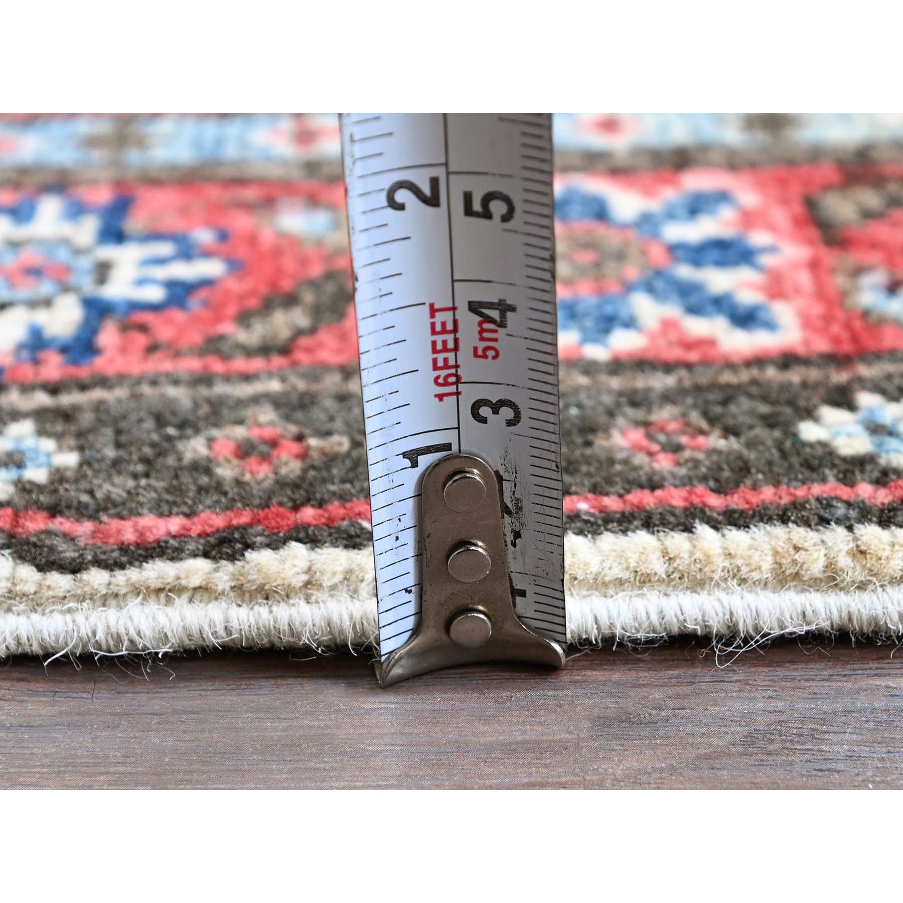 1'10"x6' Pearl White, Kazak with Tribal Medallions Design, Hand Knotted, Soft and Velvety Wool, Denser Weave, Vegetable Dyes, Narrow Runner, Oriental Rug Sh508