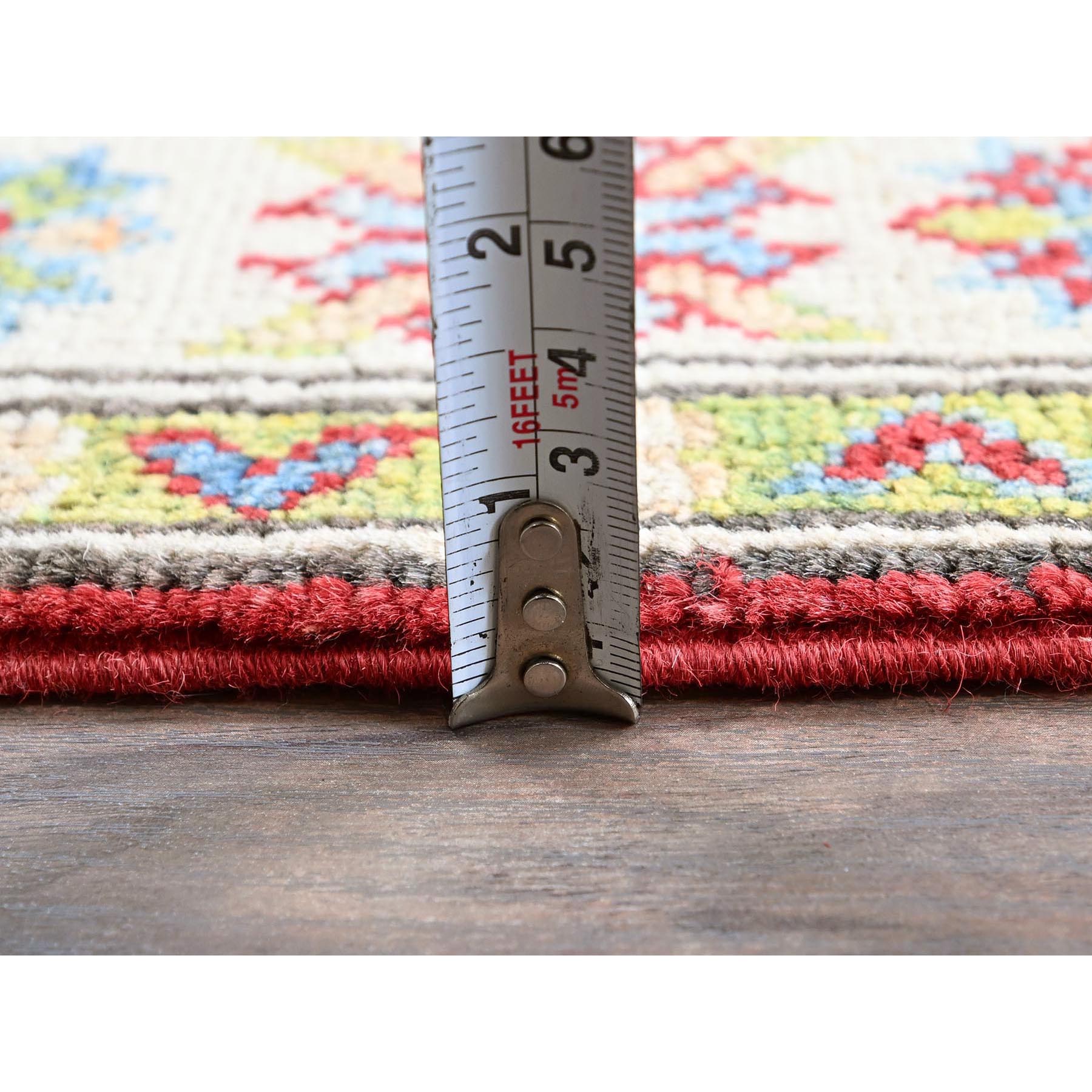 2'x5'10" Crimson Red, Kazak with Tribal Medallions Design, Soft and Shiny Wool, Hand Knotted, Denser Weave, Vegetable Dyes, Narrow Runner, Oriental Rug Sh511
