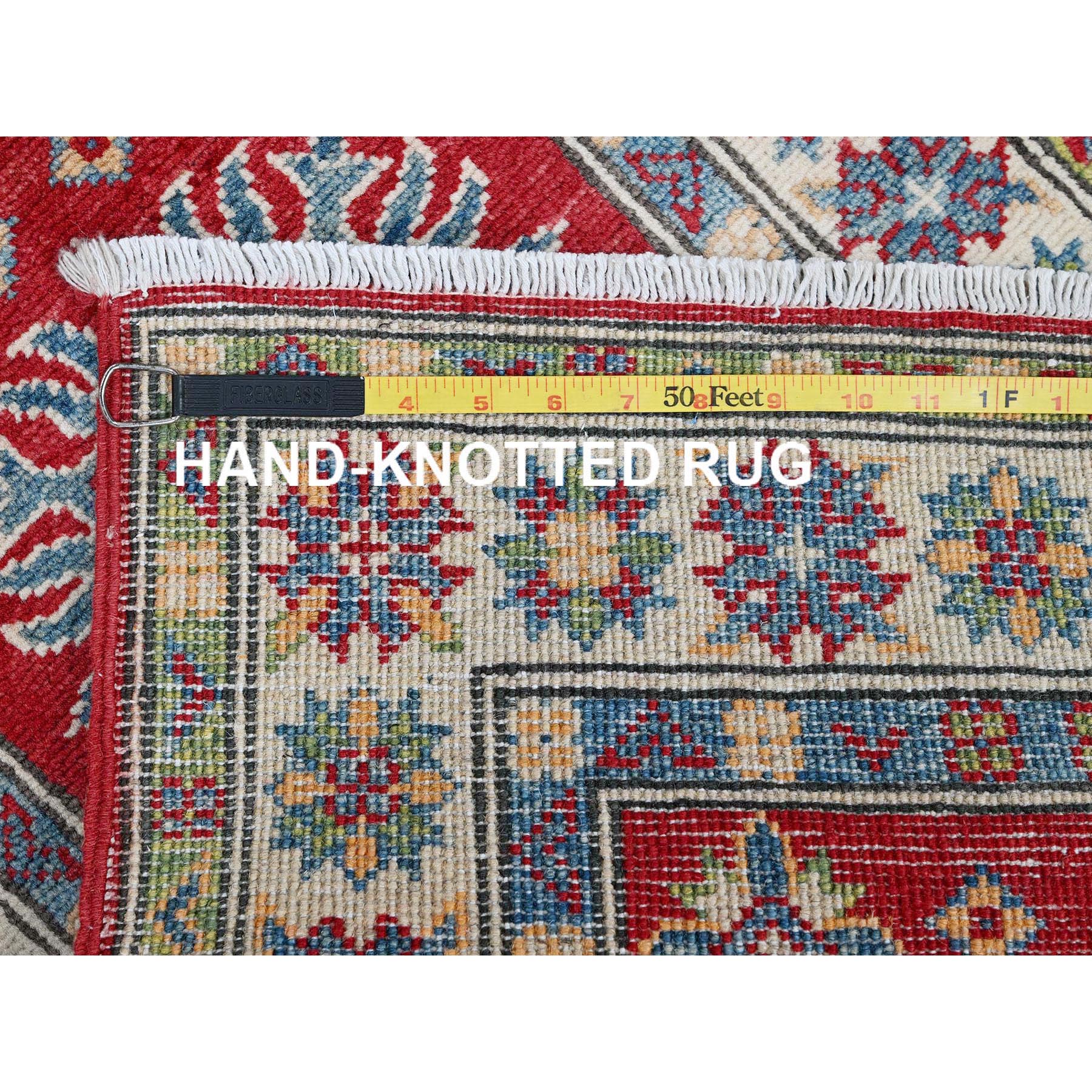2'x5'10" Crimson Red, Kazak with Tribal Medallions Design, Soft and Shiny Wool, Hand Knotted, Denser Weave, Vegetable Dyes, Narrow Runner, Oriental Rug Sh511