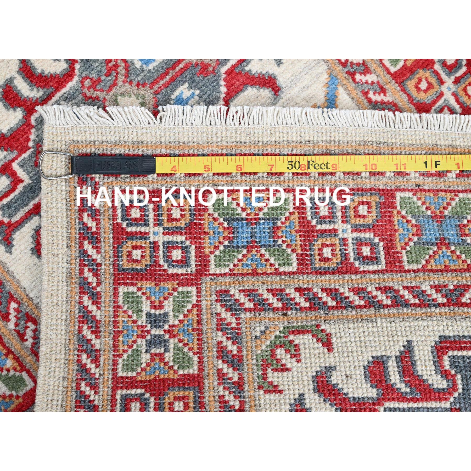 2'x5'10" Chiffon White, Kazak with Tribal Medallions Design, Hand Knotted, Soft and Velvety Wool, Denser Weave, Vegetable Dyes, Narrow Runner, Oriental Rug Sh512
