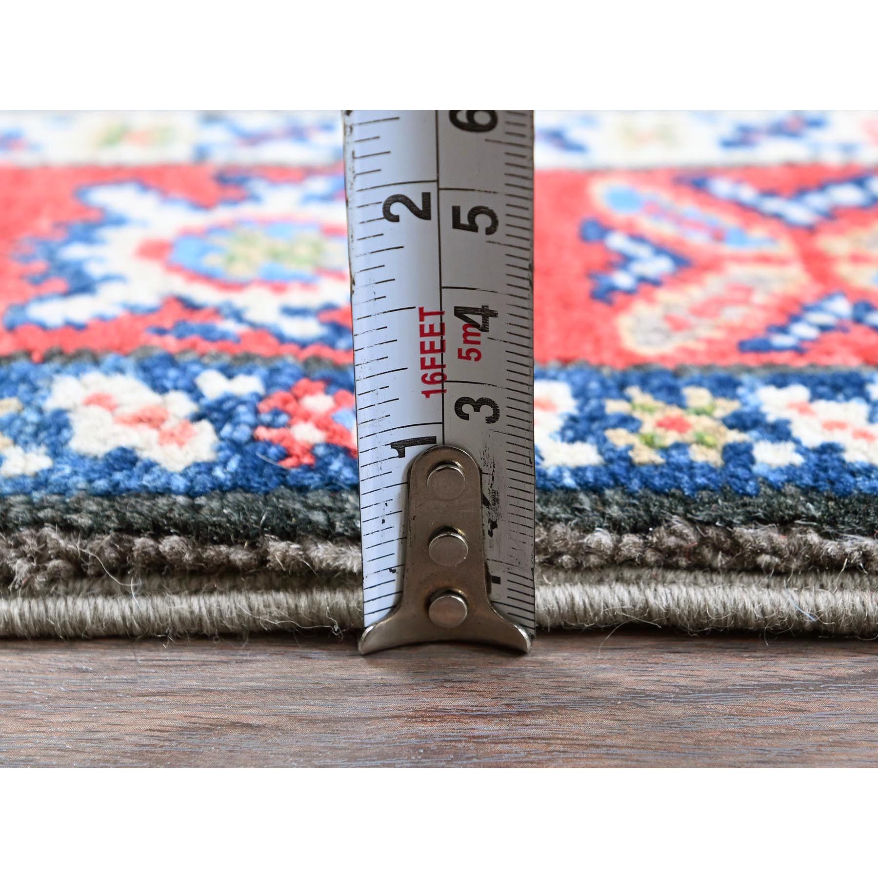 2'2"x6'2" Spanish Gray, Kazak with Geometric Medallions Design, Vegetable Dyes, Soft and Velvety Wool, Hand Knotted, Denser Weave, Narrow Runner, Oriental Rug Sh513