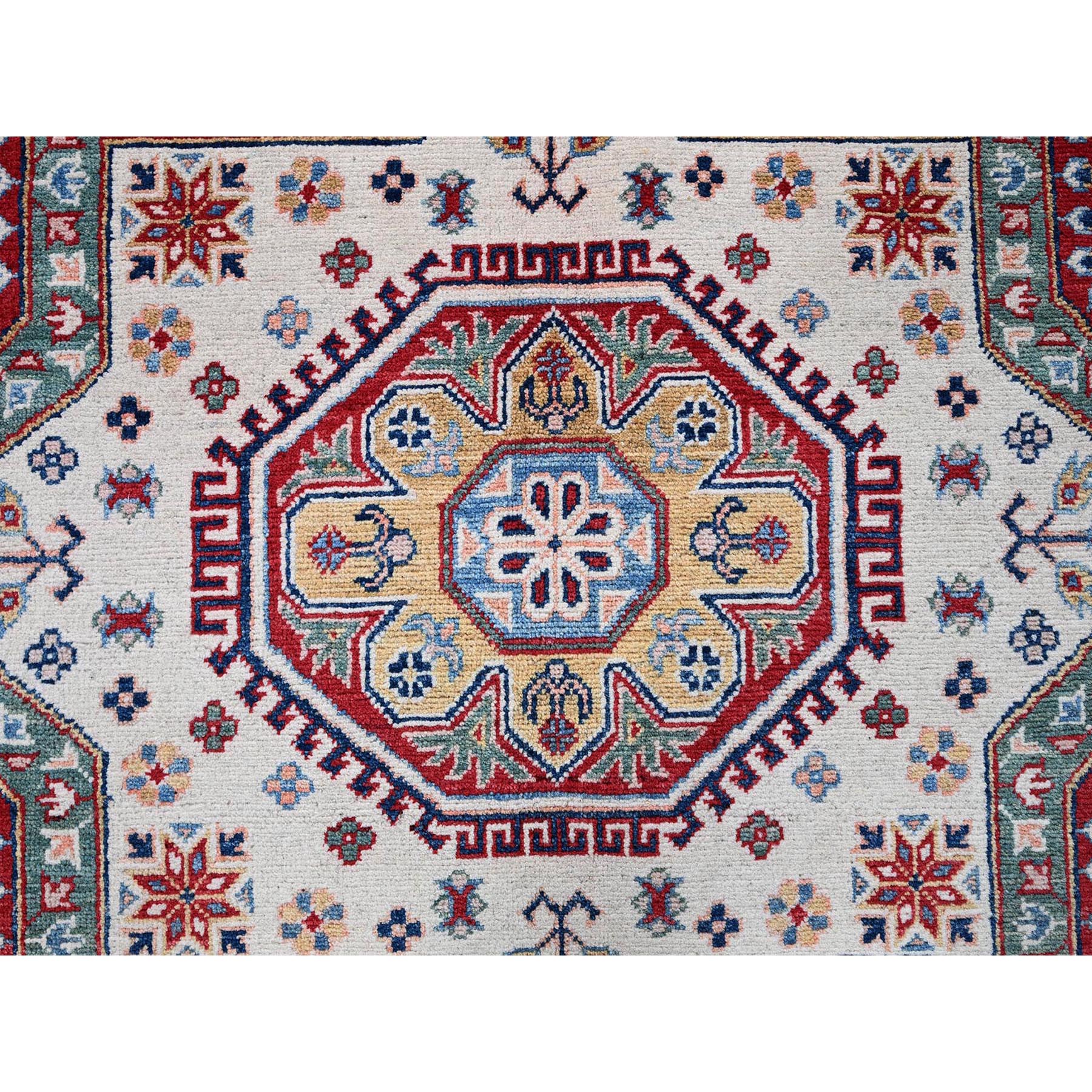 9'x12' Scarlet Red, Kazak with Geometric Medallions Design, Hand Knotted, Soft and Vibrant Wool, Denser Weave, Vegetable Dyes, Oriental Rug Sh515