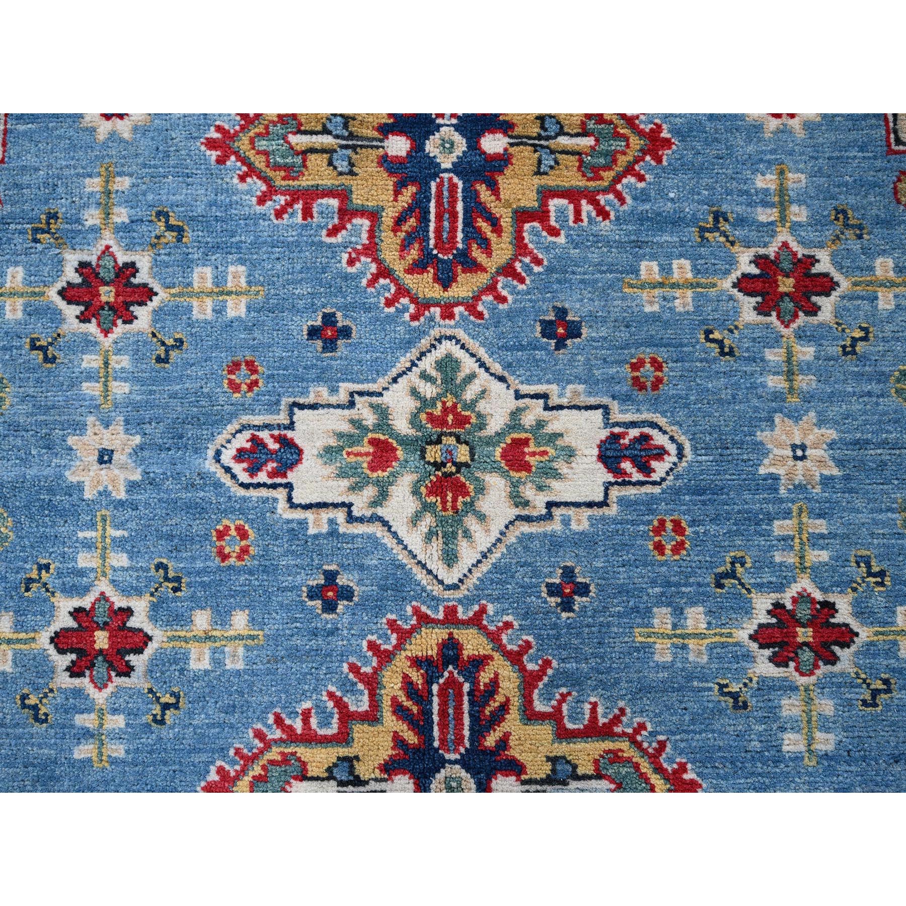 8'x10' Carolina Blue, Kazak with Tribal Medallions Design, Hand Knotted, Denser Weave, Soft and Shiny Wool, Vegetable Dyes, Oriental Rug Sh516