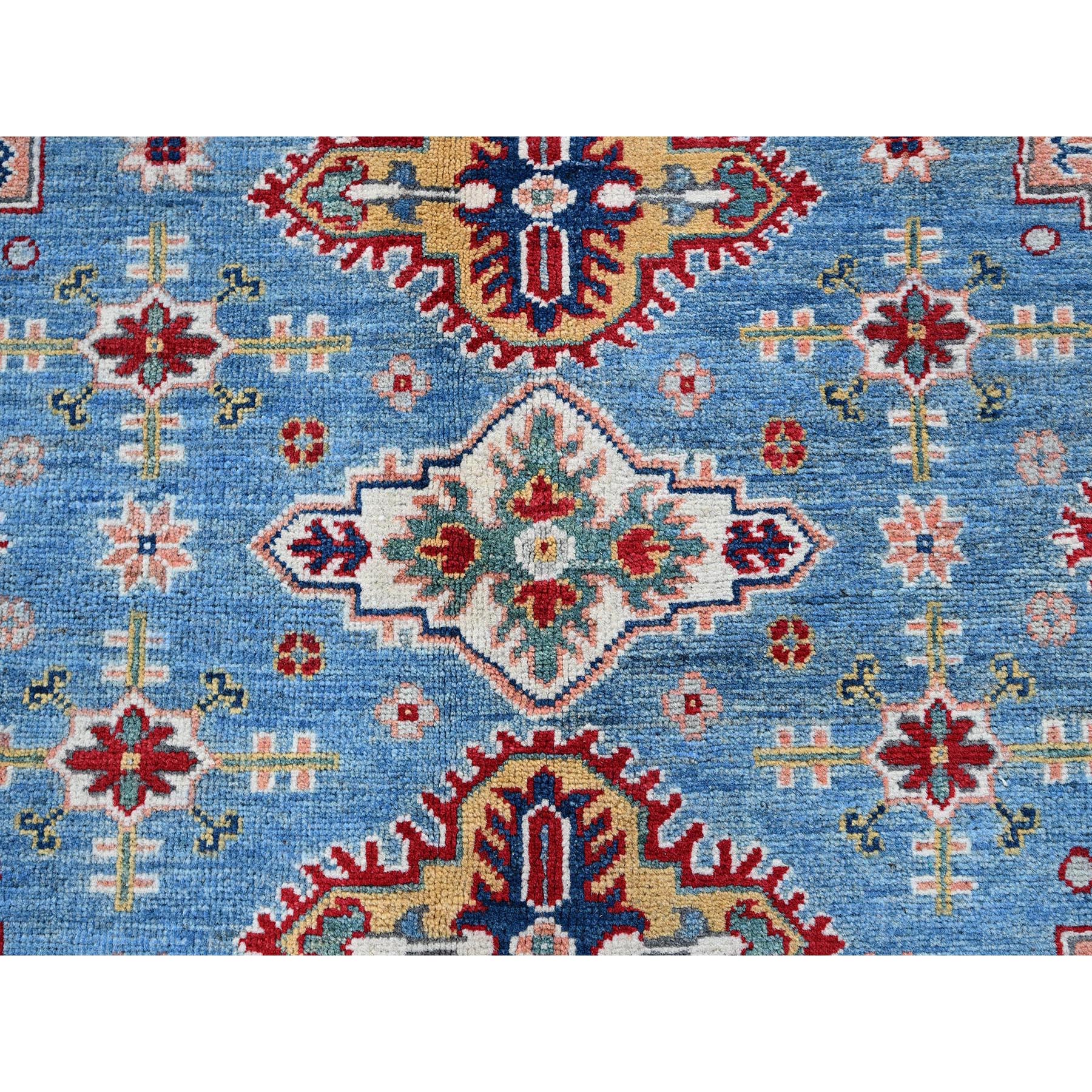 7'10"x9'8" Carolina Blue, Kazak with Tribal Medallions Design, Hand Knotted, Denser Weave, Soft and Velvety Wool, Vegetable Dyes, Oriental Rug Sh519
