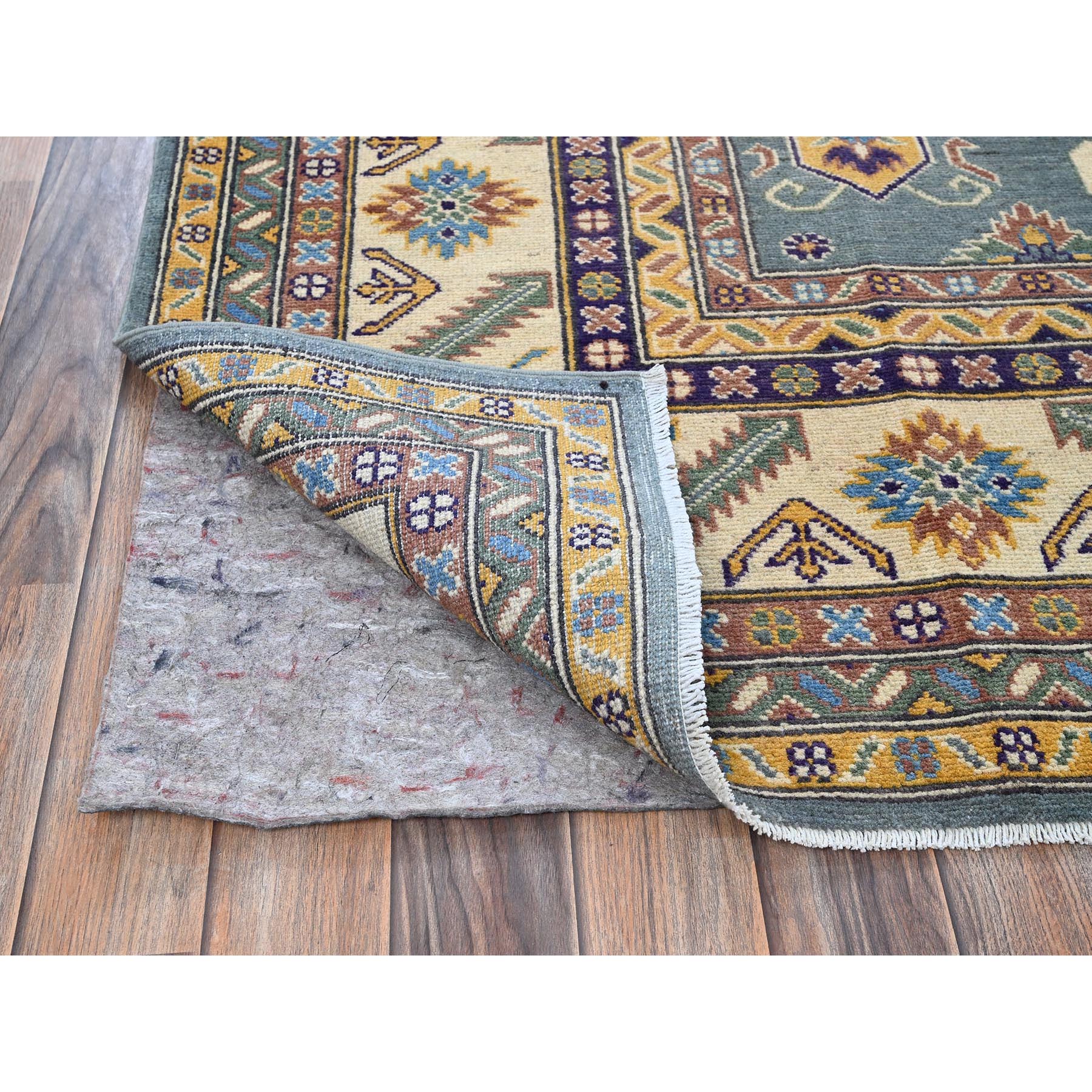 8'x10' Misty Gray, Kazak with Tribal Medallions Design, Hand Knotted, Denser Weave, Soft and Vibrant Wool, Vegetable Dyes, Oriental Rug Sh521