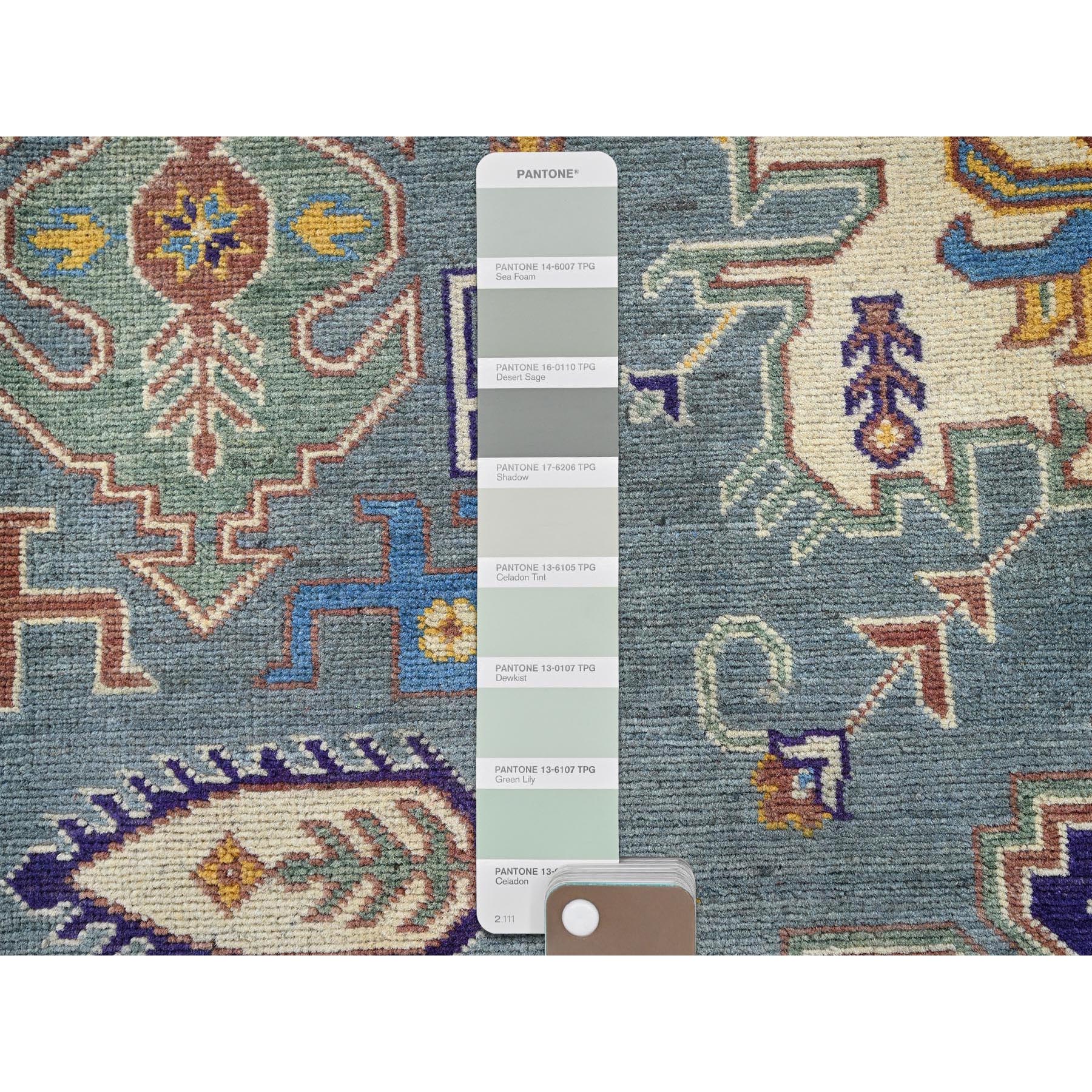 8'x10' Misty Gray, Kazak with Tribal Medallions Design, Hand Knotted, Denser Weave, Soft and Vibrant Wool, Vegetable Dyes, Oriental Rug Sh521