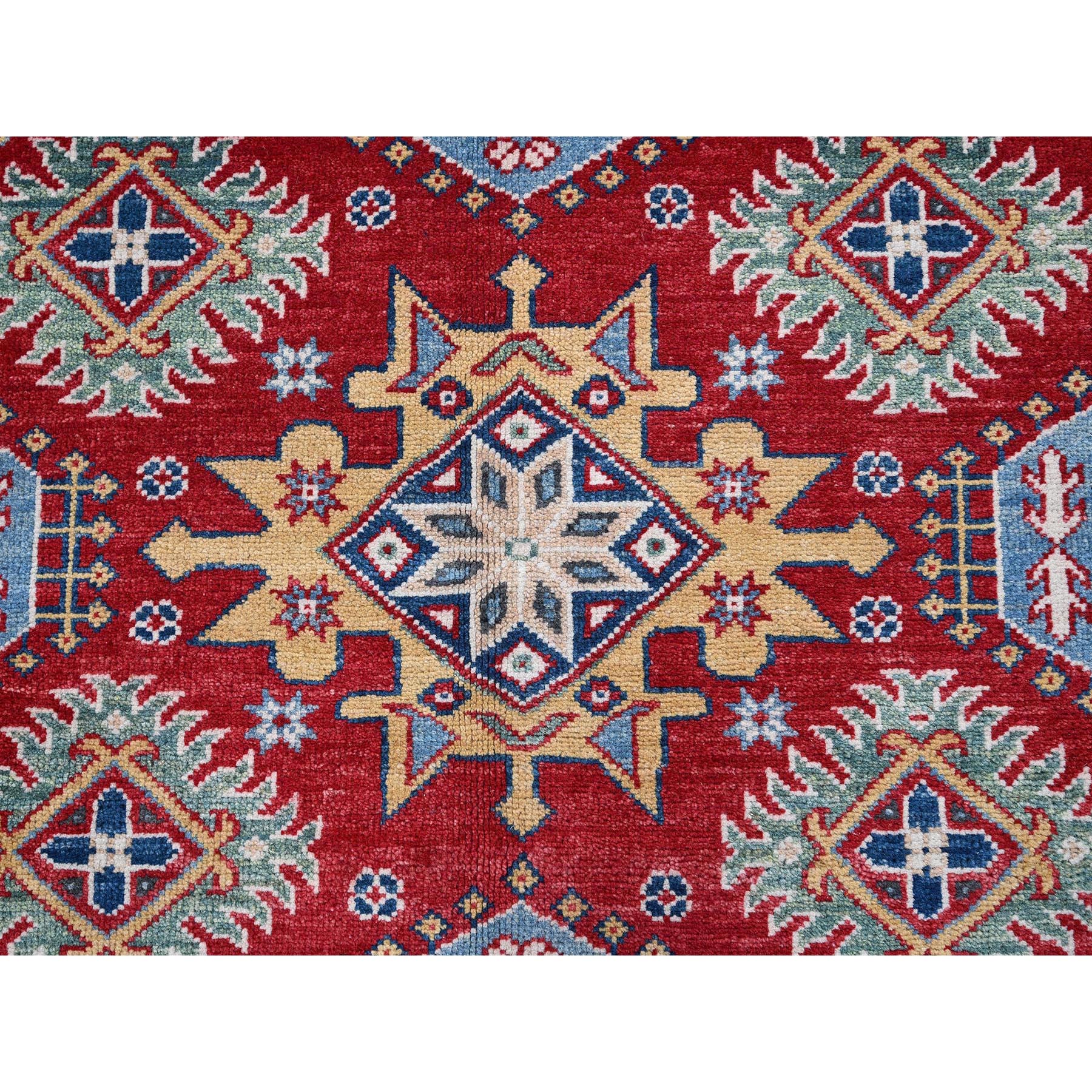 8'2"x9'8" Angels Red, Kazak with Geometric Medallions Design, Soft and Velvety Wool, Hand Knotted, Denser Weave, Vegetable Dyes, Oriental Rug Sh522