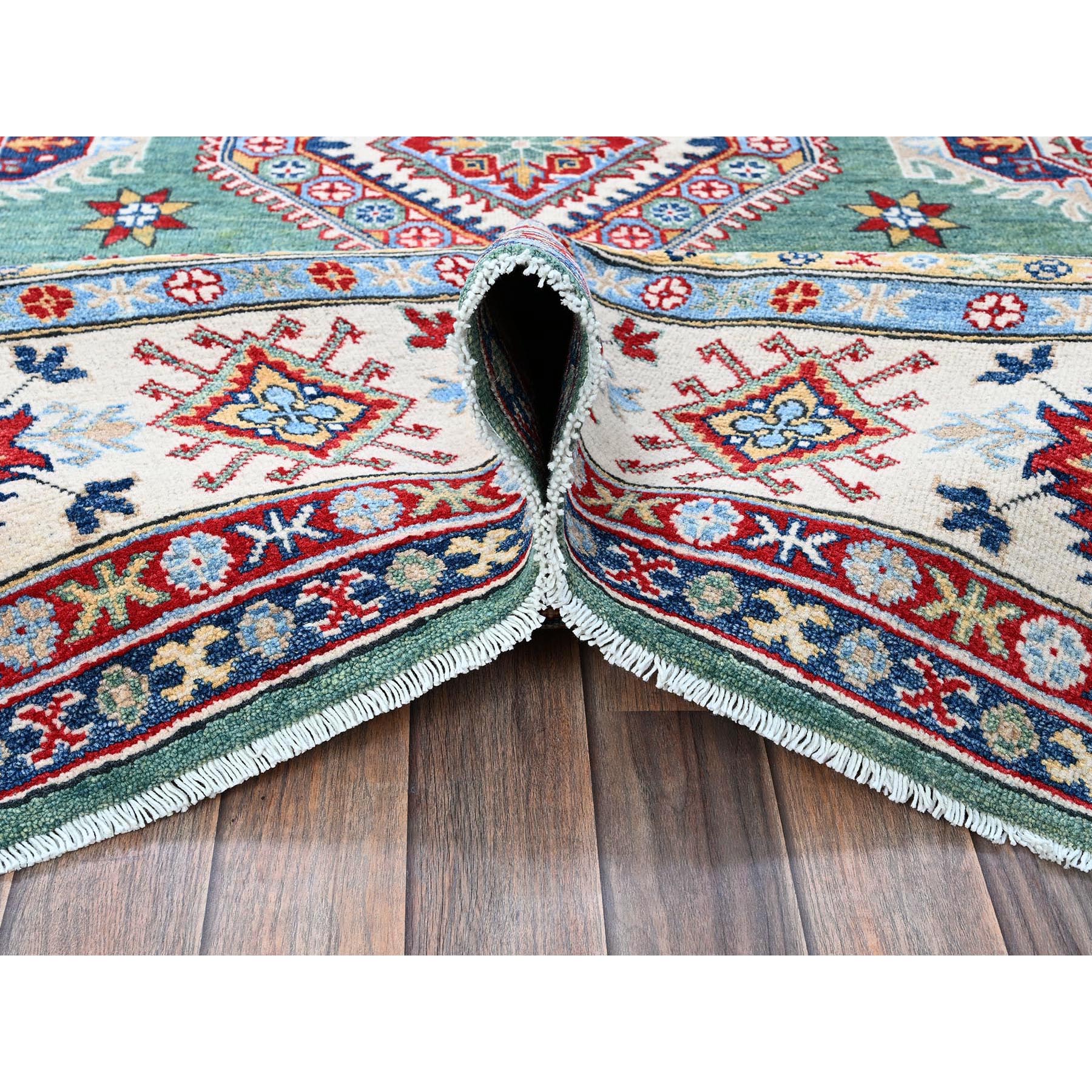 8'x9'7" Mint Green, Kazak with Geometric Pattern, Hand Knotted, Denser Weave, Soft and Velvety Wool, Vegetable Dyes, Oriental Rug Sh524