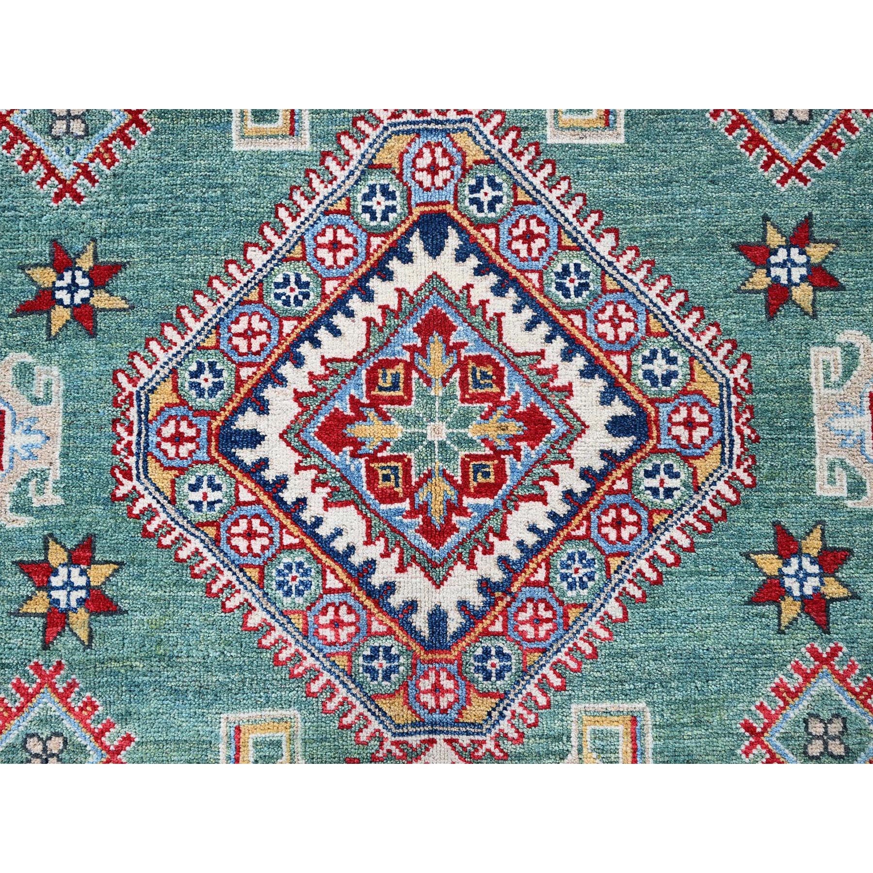 8'x9'7" Mint Green, Kazak with Geometric Pattern, Hand Knotted, Denser Weave, Soft and Velvety Wool, Vegetable Dyes, Oriental Rug Sh524