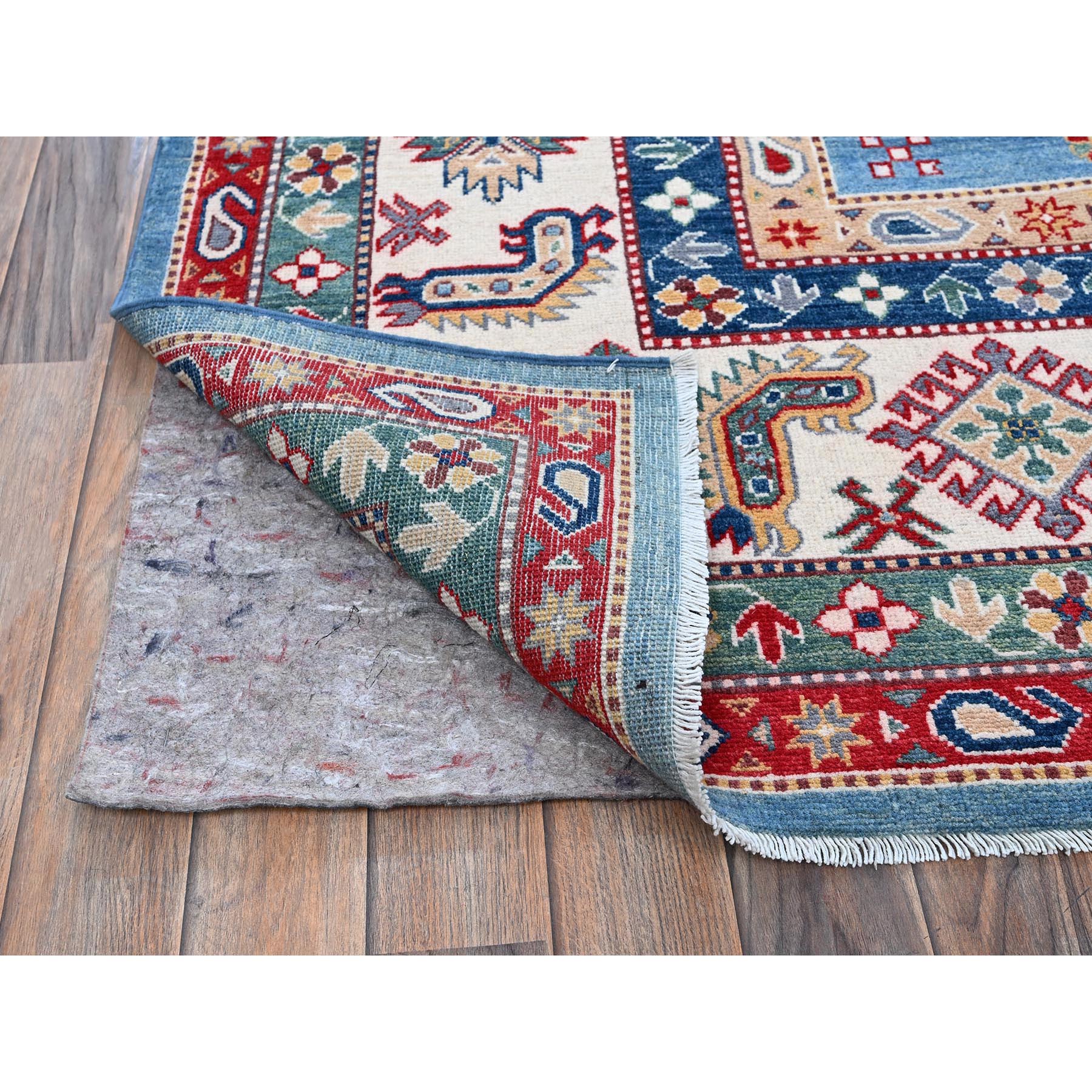 9'9"x14' Lichen Blue, Kazak with Star Medallions Design, Hand Knotted, Denser Weave, Soft and Shiny Wool, Vegetable Dyes, Oriental Rug Sh528