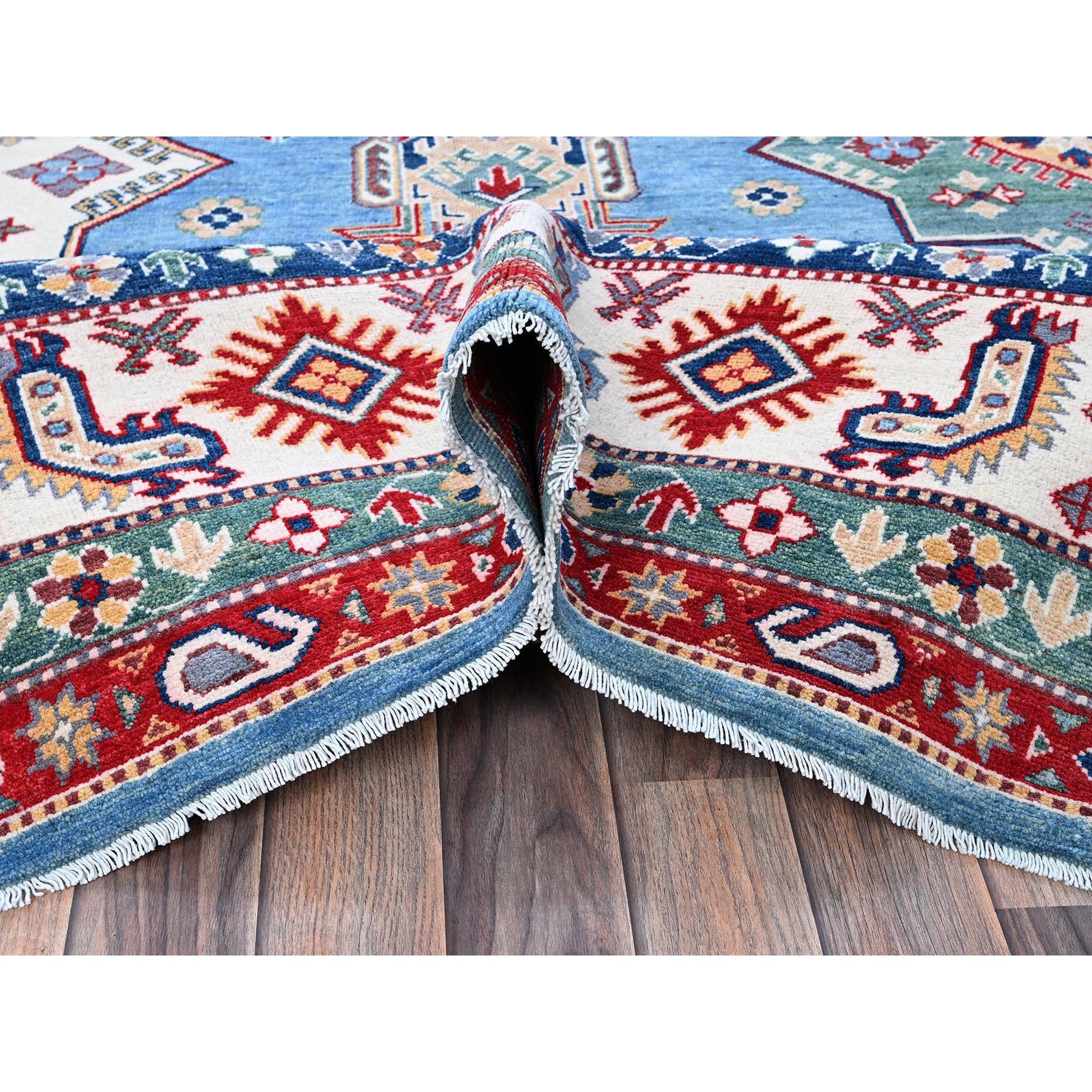 9'9"x14' Lichen Blue, Kazak with Star Medallions Design, Hand Knotted, Denser Weave, Soft and Shiny Wool, Vegetable Dyes, Oriental Rug Sh528
