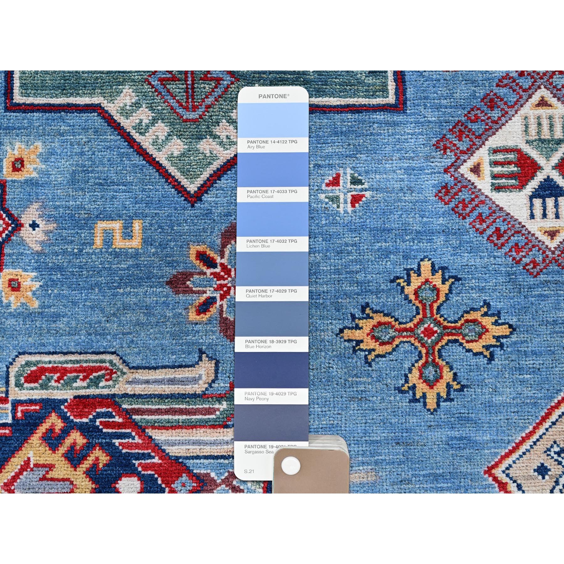 9'9"x14' Lichen Blue, Kazak with Star Medallions Design, Hand Knotted, Denser Weave, Soft and Shiny Wool, Vegetable Dyes, Oriental Rug Sh528