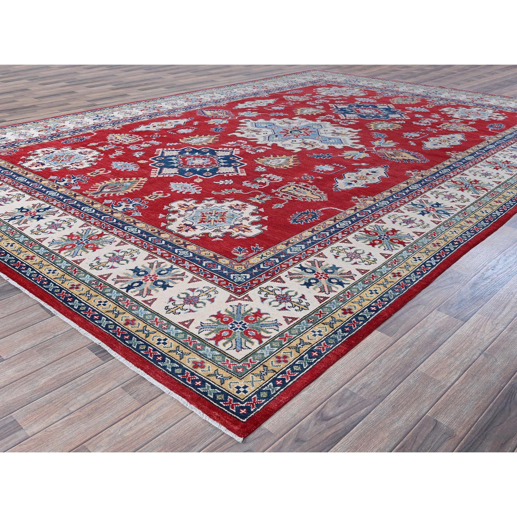 9'9"x14' Berry Red, Kazak with Tribal Medallions Design, Hand Knotted, Soft and Vibrant Wool, Denser Weave, Vegetable Dyes, Oriental Rug Sh529