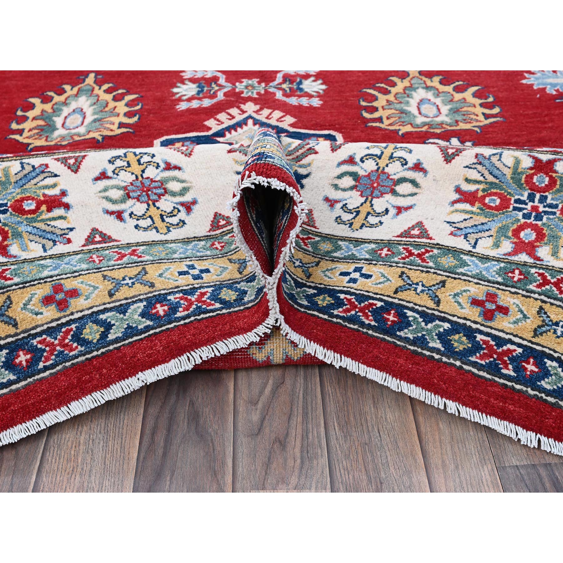 9'9"x14' Berry Red, Kazak with Tribal Medallions Design, Hand Knotted, Soft and Vibrant Wool, Denser Weave, Vegetable Dyes, Oriental Rug Sh529