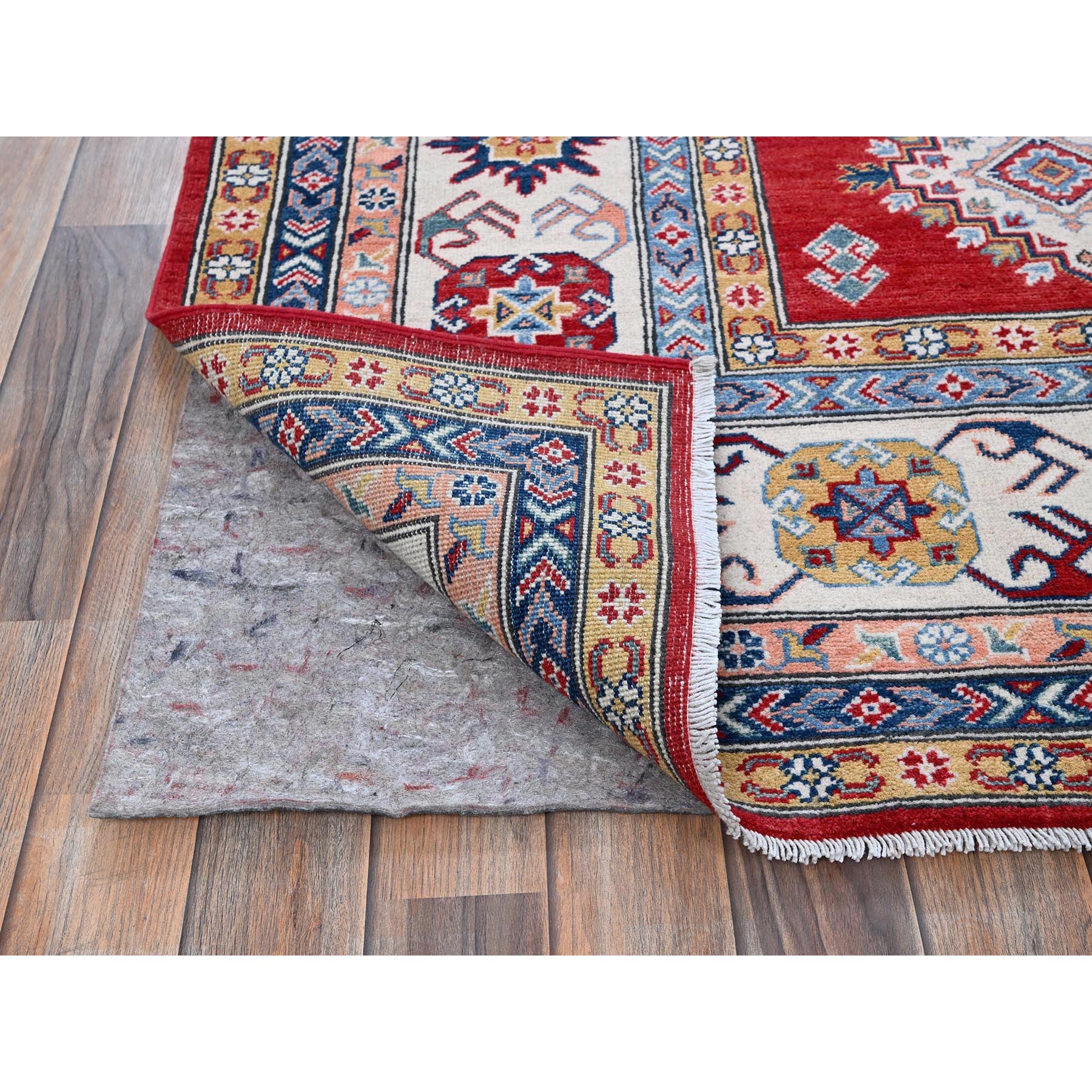 8'x11'3" Chili Red, Kazak with Geometric Medallions Design, Hand Knotted, Soft and Velvety Wool, Denser Weave, Vegetable Dyes, Oriental Rug Sh532