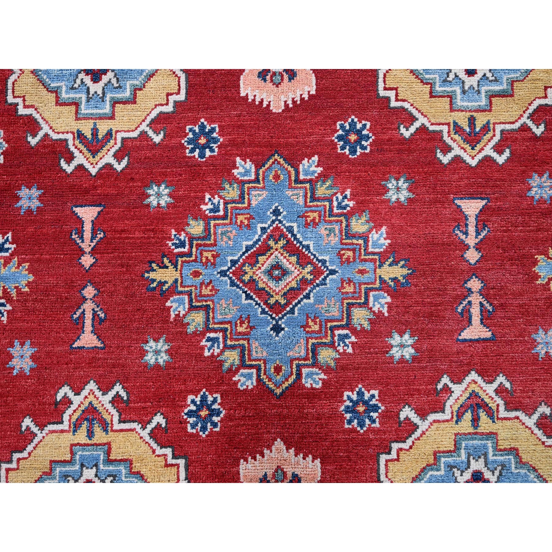 8'x11'3" Chili Red, Kazak with Geometric Medallions Design, Hand Knotted, Soft and Velvety Wool, Denser Weave, Vegetable Dyes, Oriental Rug Sh532