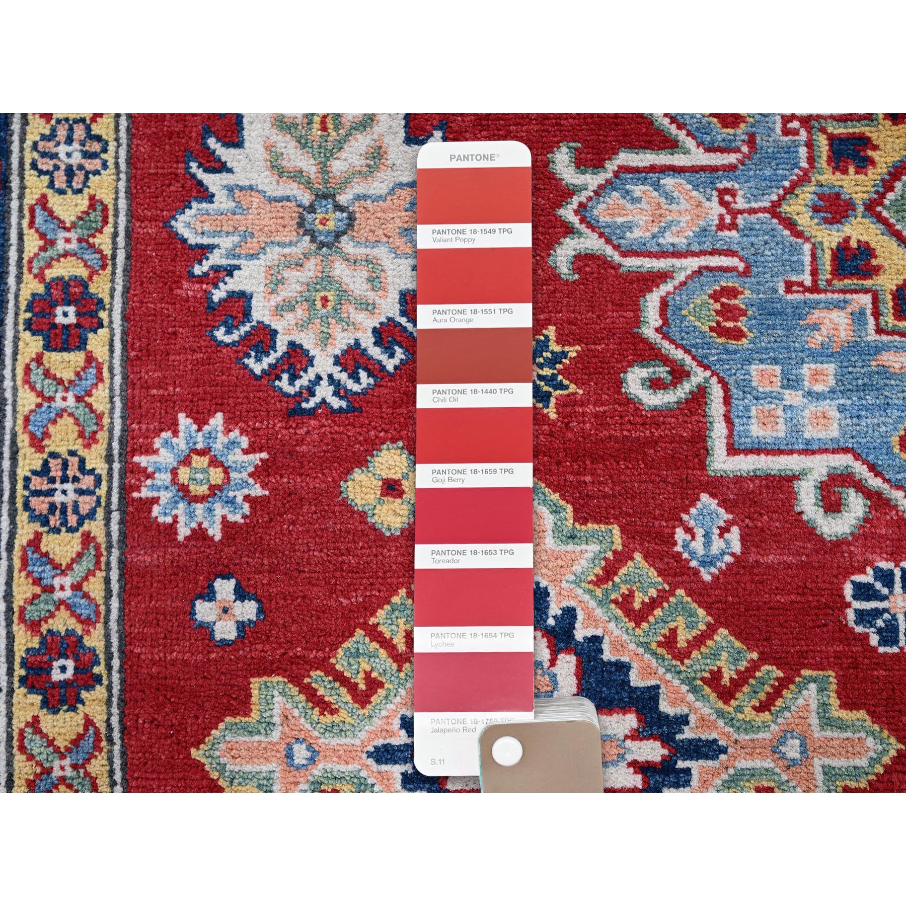 6'3"x9' Ajax Red, Kazak with Tribal Medallions Design, Hand Knotted, Soft and Velvety Wool, Denser Weave, Vegetable Dyes, Oriental Rug Sh533