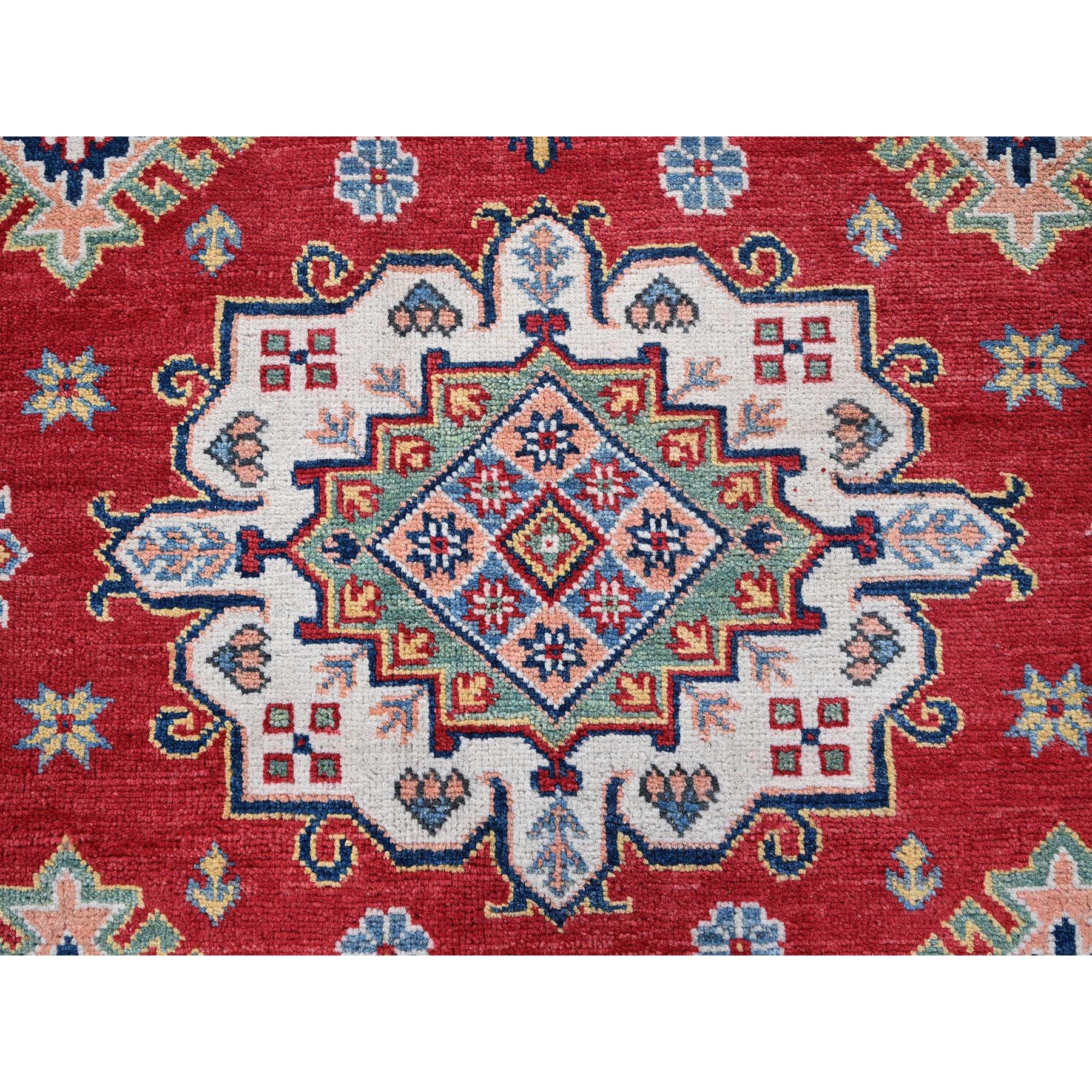 6'3"x9' Ajax Red, Kazak with Tribal Medallions Design, Hand Knotted, Soft and Velvety Wool, Denser Weave, Vegetable Dyes, Oriental Rug Sh533