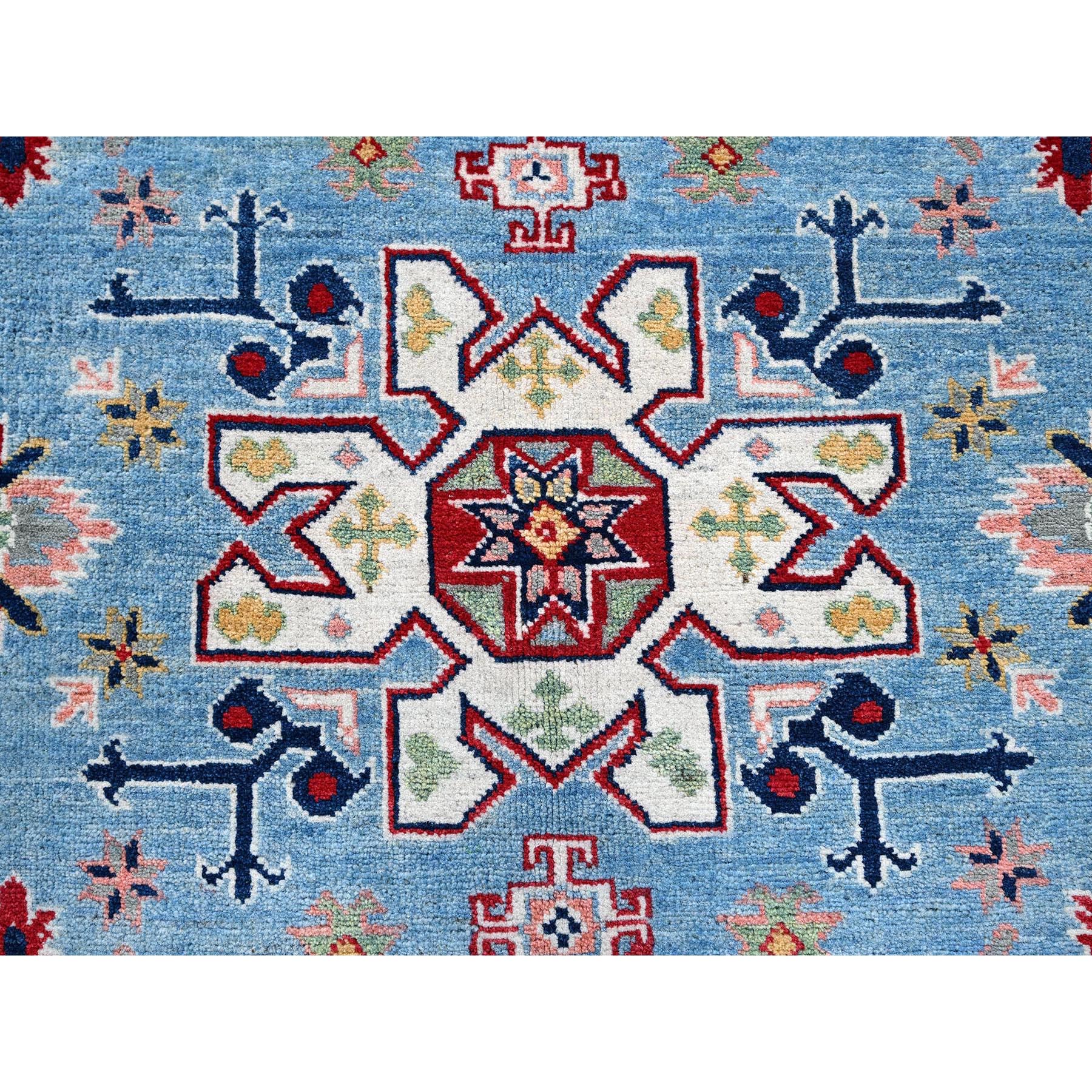 6'2"x8'7" Maya Blue, Kazak with Tribal Medallion Design, Denser Weave, Vegetable Dyes, Hand Knotted, Soft and Shiny Wool, Oriental Rug Sh535