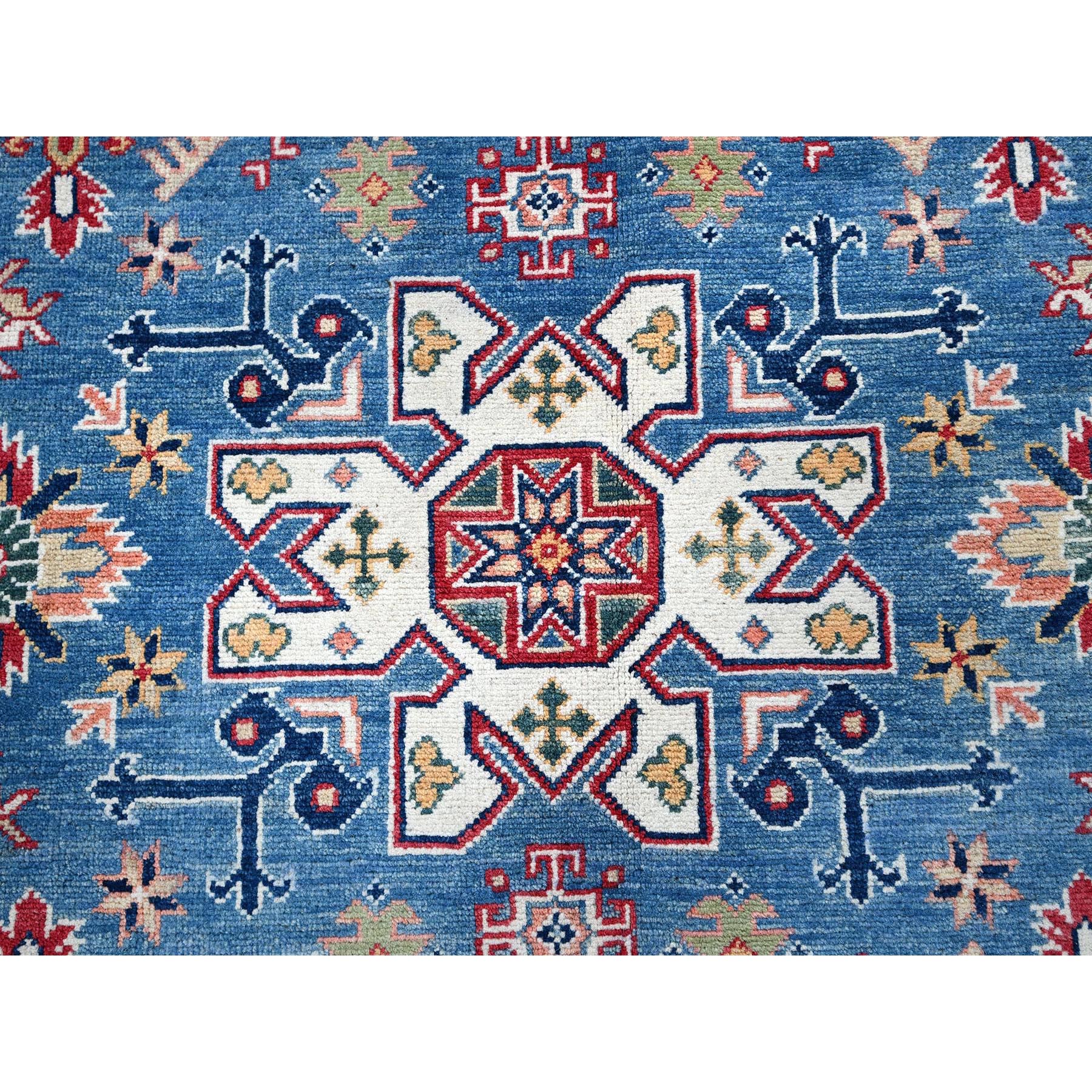 6'x8'9" Carolina Blue, Kazak with Tribal Pattern, Hand Knotted, Denser Weave, Soft and Velvety Wool, Vegetable Dyes, Oriental Rug Sh536