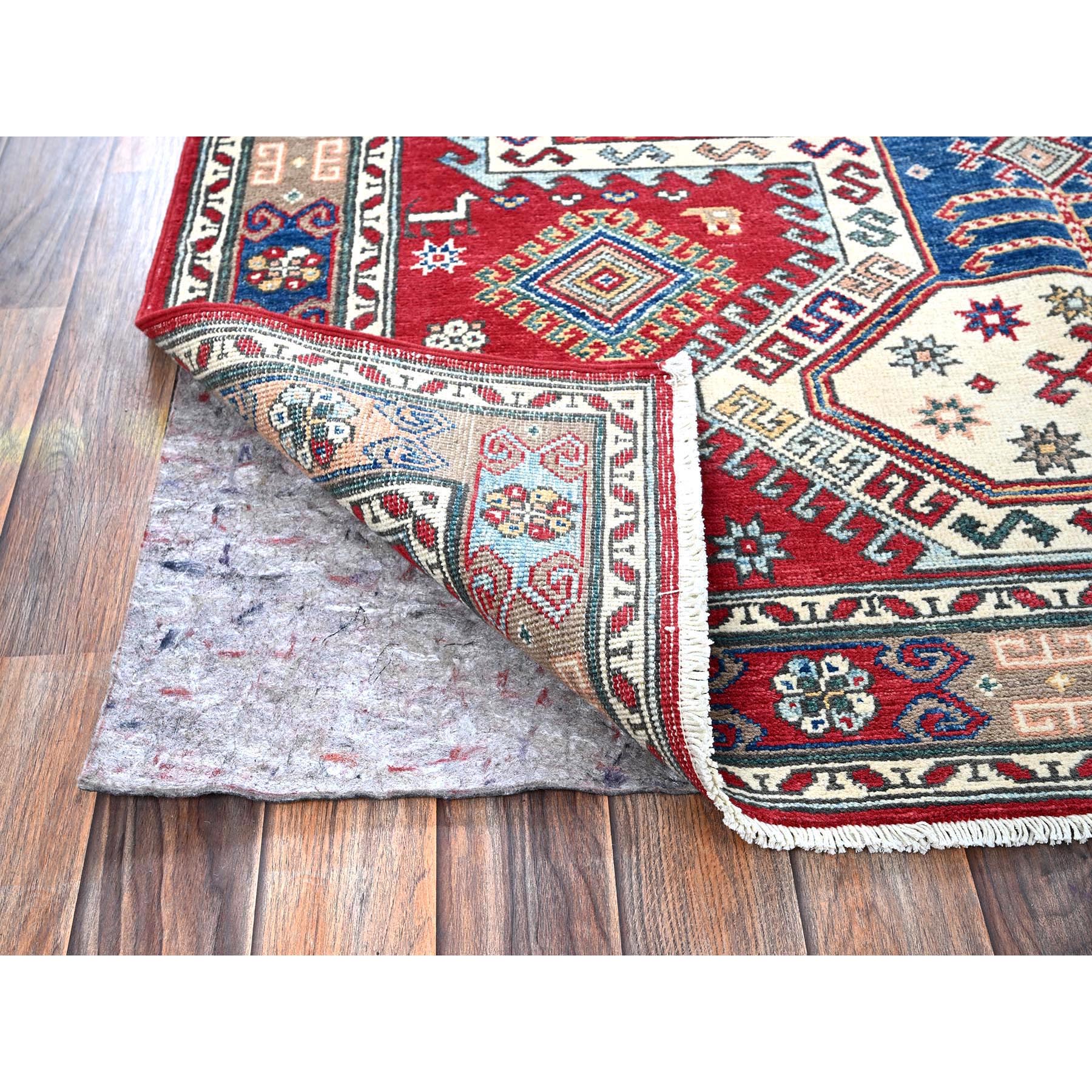 4'10"x6'5" Crimson Red, Antique Karachop Kazak Design, Hand Knotted, Soft and Velvety Wool, Denser Weave, Vegetable Dyes, Oriental Rug Sh538
