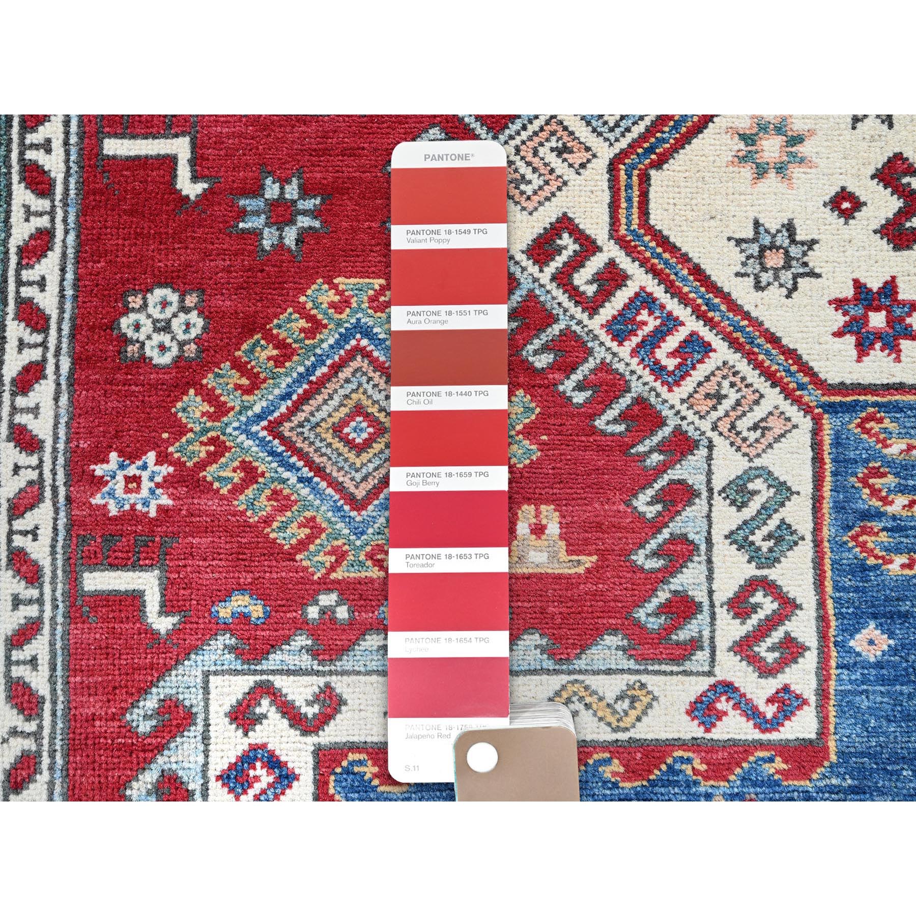4'10"x6'5" Crimson Red, Antique Karachop Kazak Design, Hand Knotted, Soft and Velvety Wool, Denser Weave, Vegetable Dyes, Oriental Rug Sh538