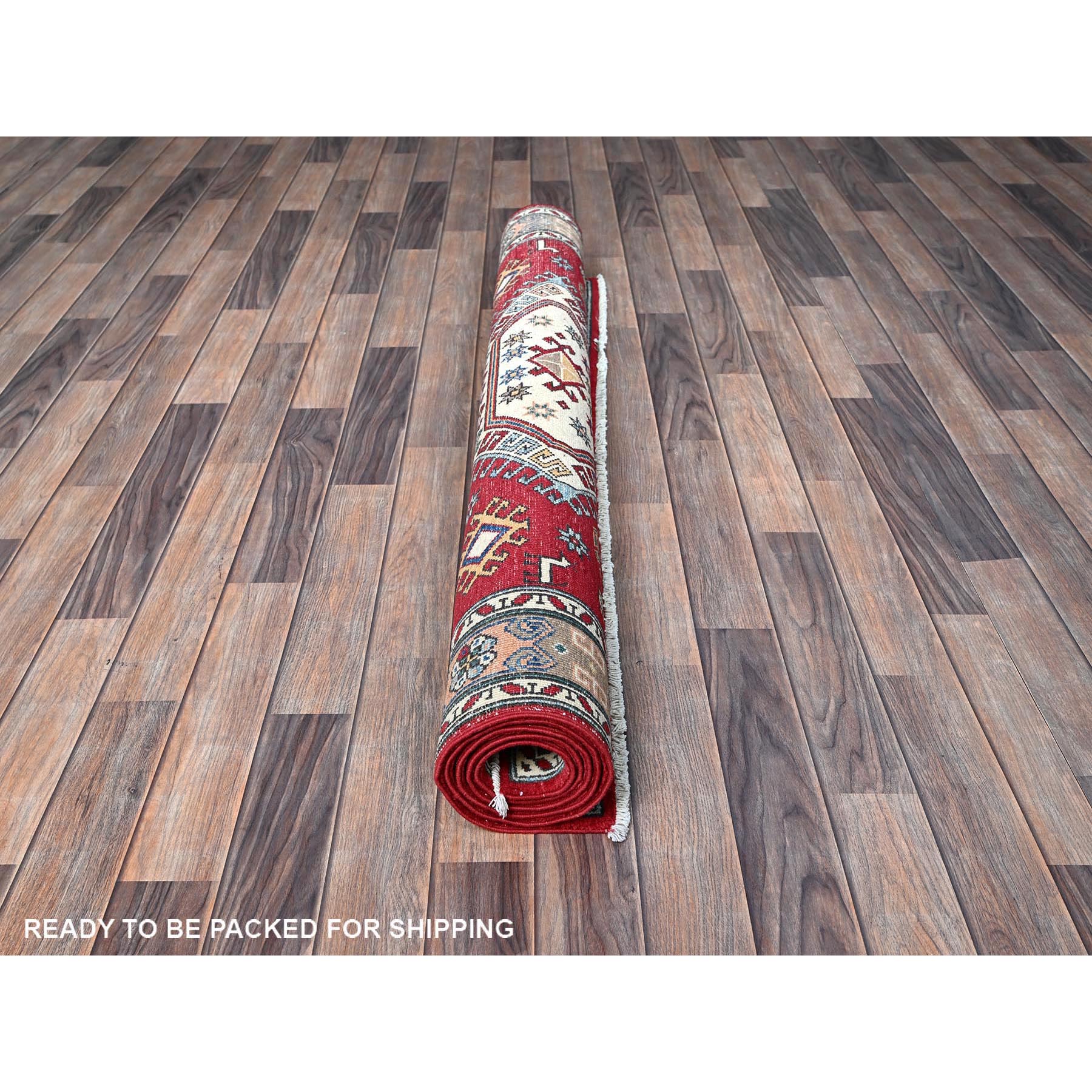 4'10"x6'5" Crimson Red, Antique Karachop Kazak Design, Hand Knotted, Soft and Velvety Wool, Denser Weave, Vegetable Dyes, Oriental Rug Sh538