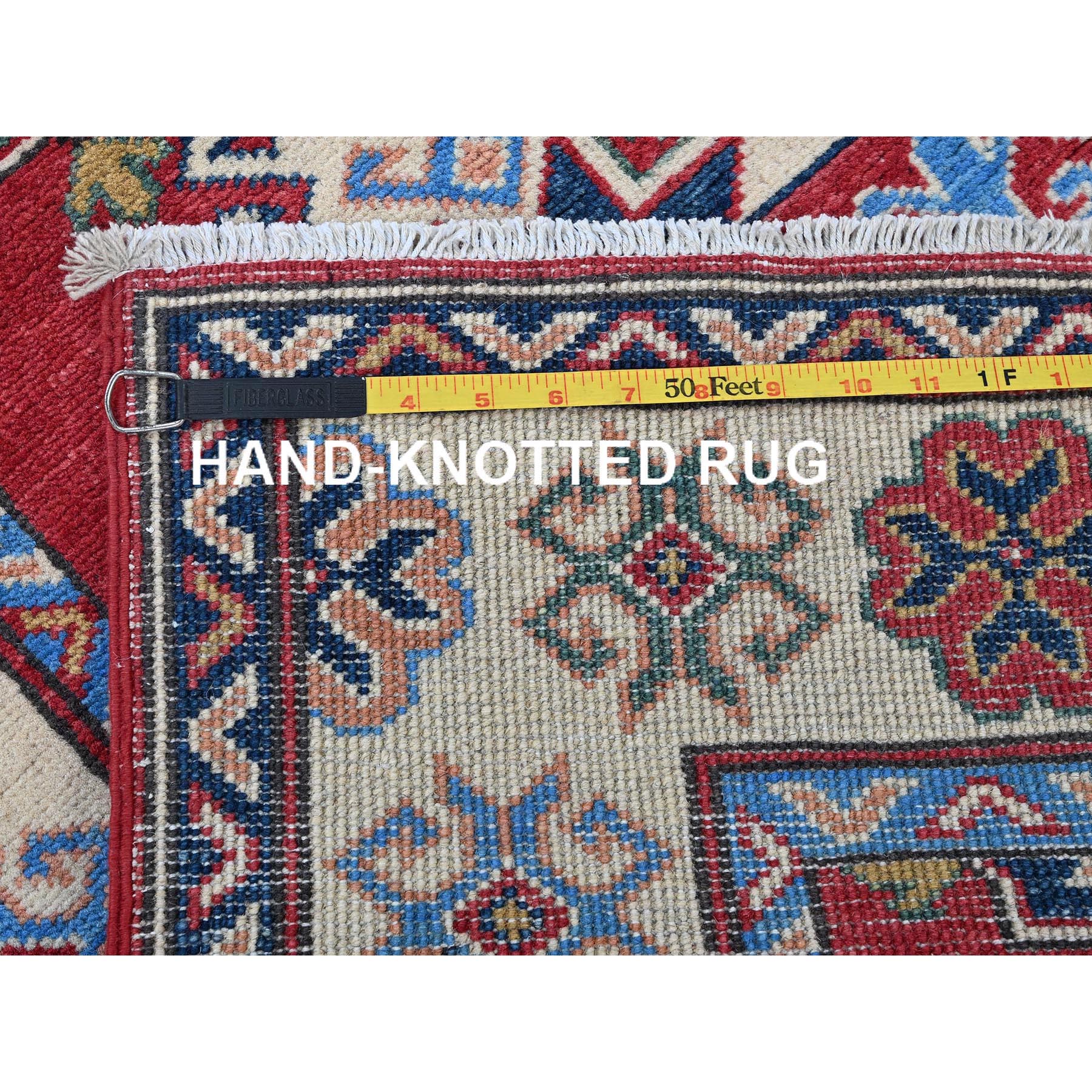 2'9"x13'1" Scarlet Red, Kazak with Tribal Medallions Design, Hand Knotted, Soft and Velvety Wool, Denser Weave, Vegetable Dyes, Runner, Oriental Rug Sh542