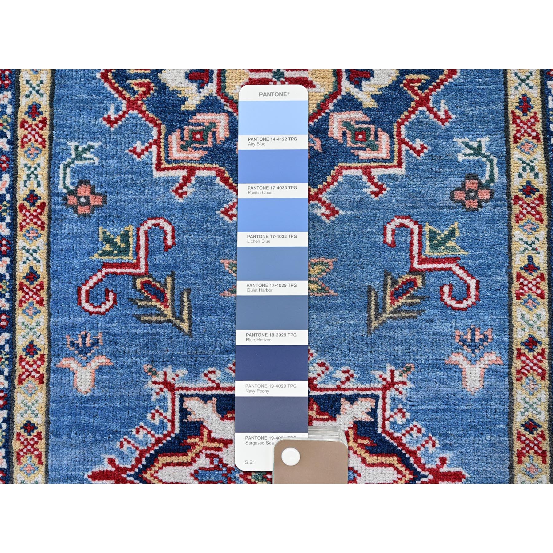 2'10"x16' Imperial Blue, Kazak with Geometric Medallions Design, Soft and Shiny Wool, Hand Knotted, Denser Weave, Vegetable Dyes, XL Runner, Oriental Rug Sh544