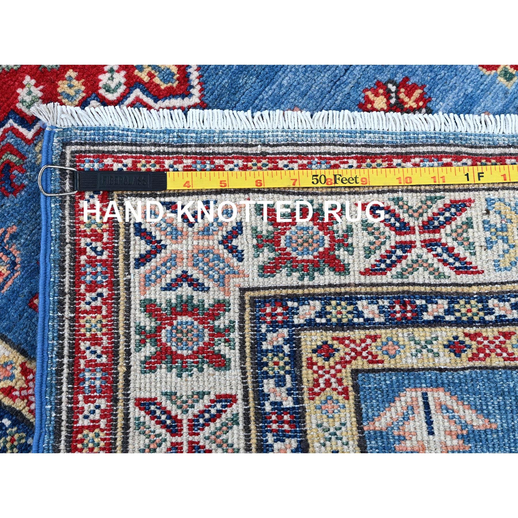 2'10"x16' Imperial Blue, Kazak with Geometric Medallions Design, Soft and Shiny Wool, Hand Knotted, Denser Weave, Vegetable Dyes, XL Runner, Oriental Rug Sh544